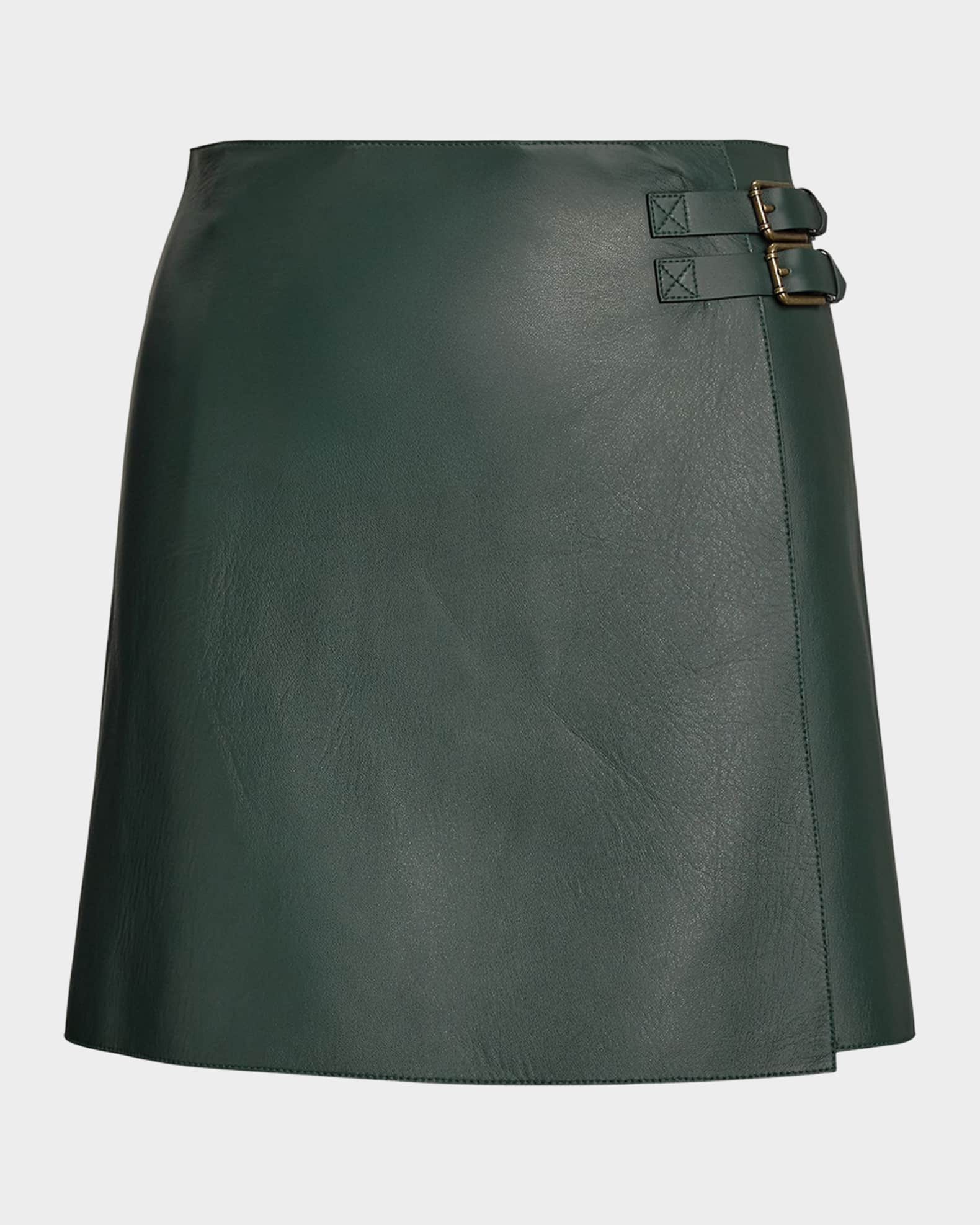Kyler Belted Leather Skirt  0