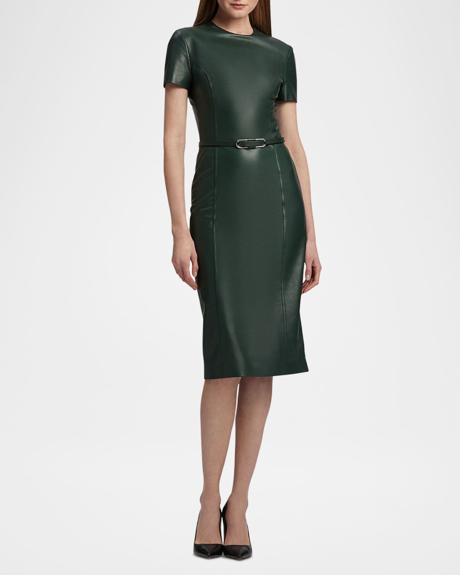 Bethanne Lambskin Leather Short-Sleeve Dress 1