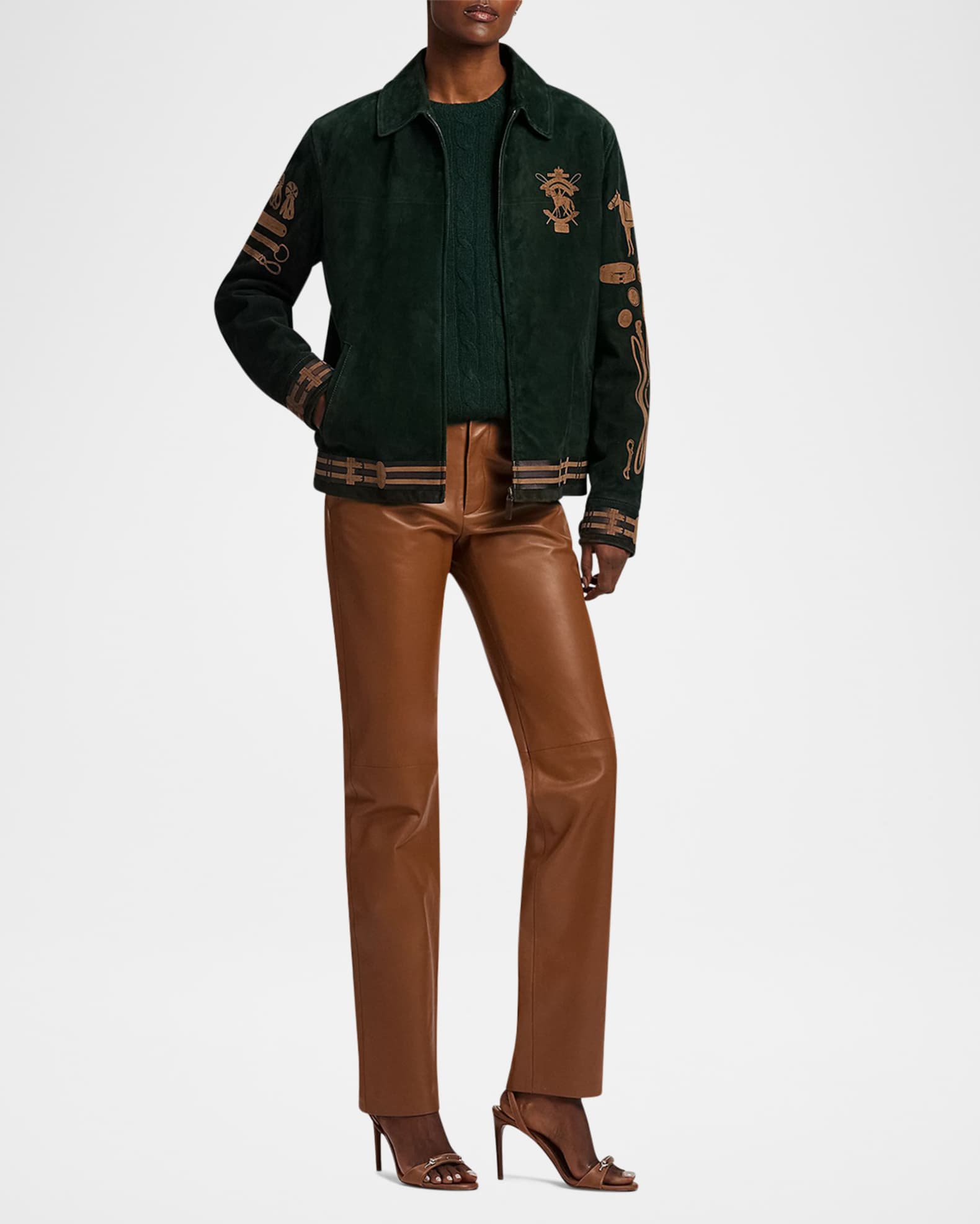 Jessa Equestrian-Printed Suede Coat  1