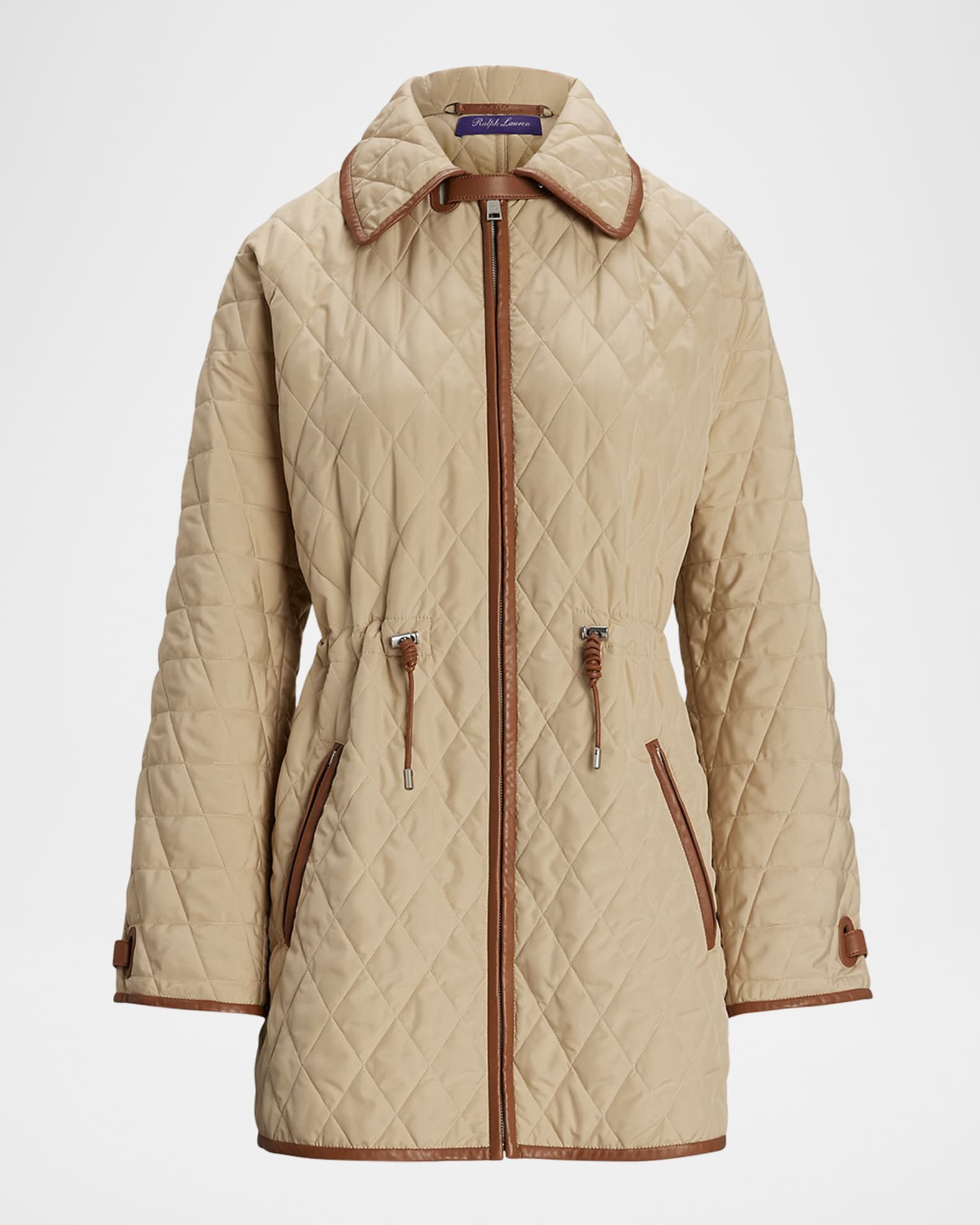 Saundra Quilted Leather-Trim Coat 0