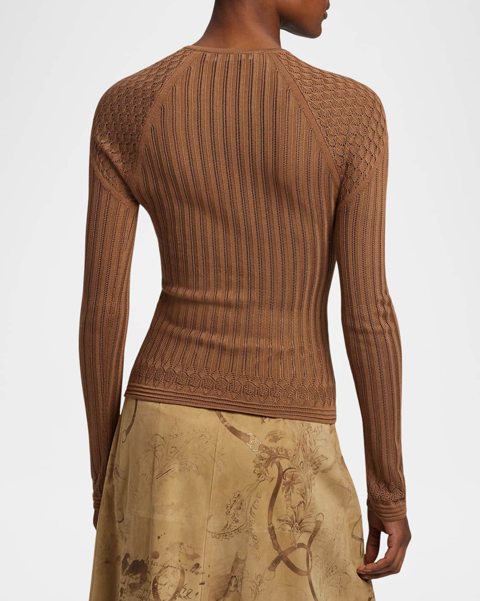 RALPH LAUREN ruffled hand knit sweater L $399 Sierra tan cardigan career main image 1