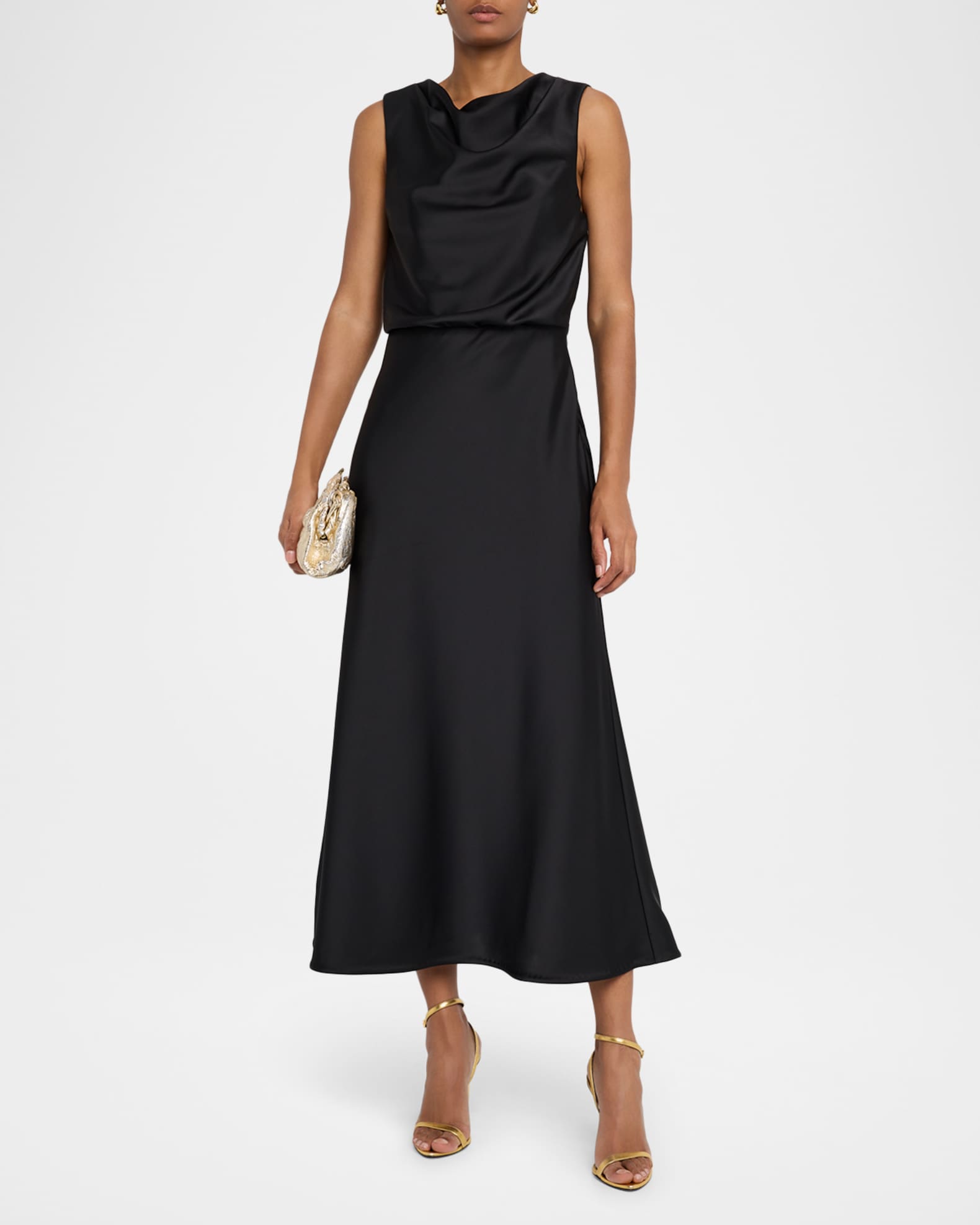 Aubrie Draped Cowl-Neck Satin Midi Dress 1