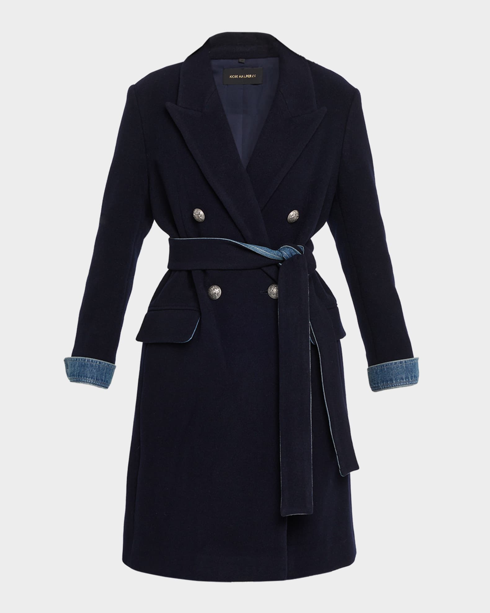 Kobi Halperin Otto Denim-Trim Wool Coat | Neiman Marcus