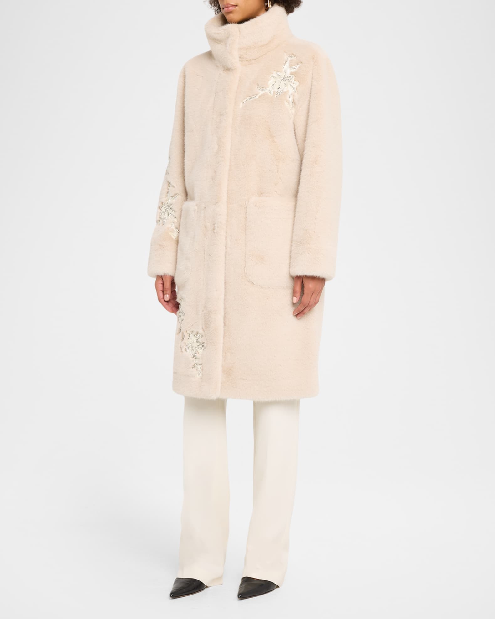 Peggy Crystal Applique Faux Fur Coat | Neiman Marcus