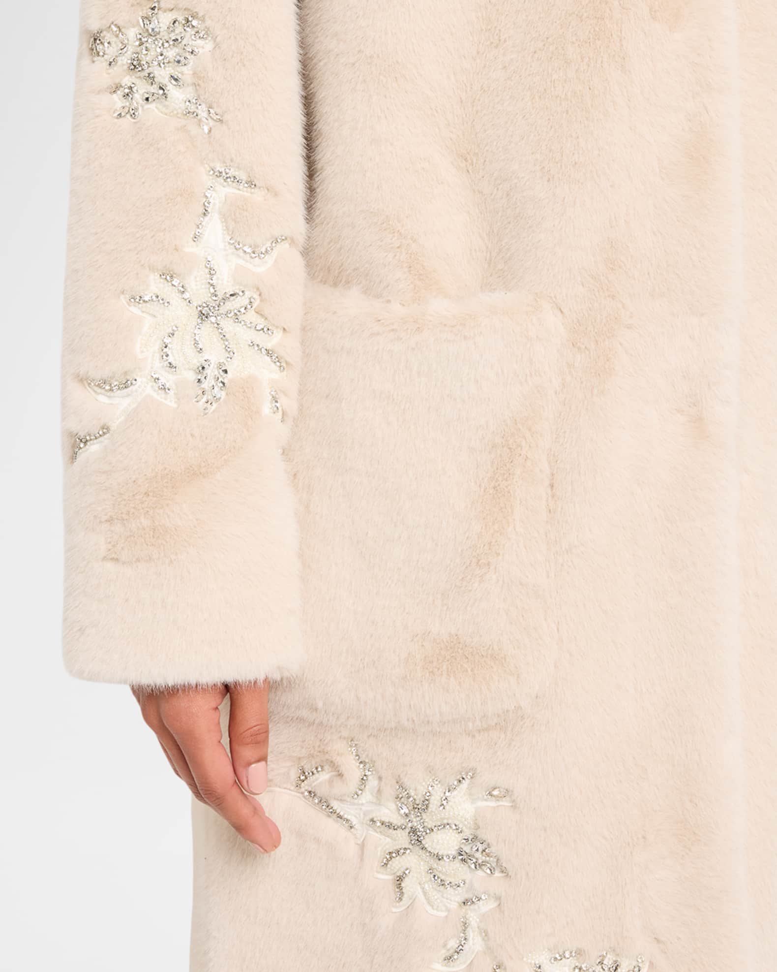 Peggy Crystal Applique Faux Fur Coat | Neiman Marcus