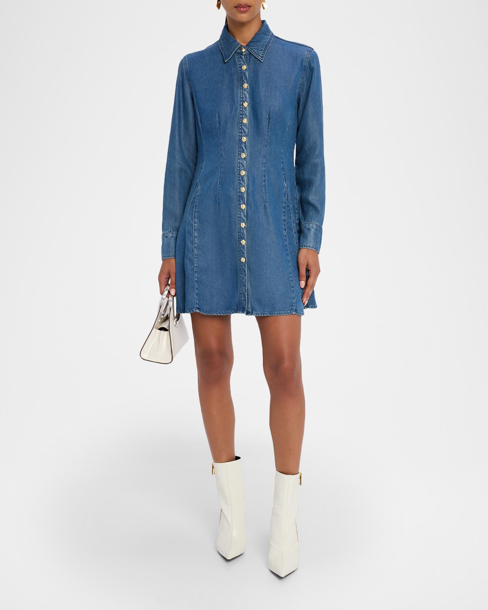 generation love denim dress Clemente - Washed Med Blue Brunella sheen Champagne Gold Sequin Bridal budget dresses Designed with clean lines Color:Dark red