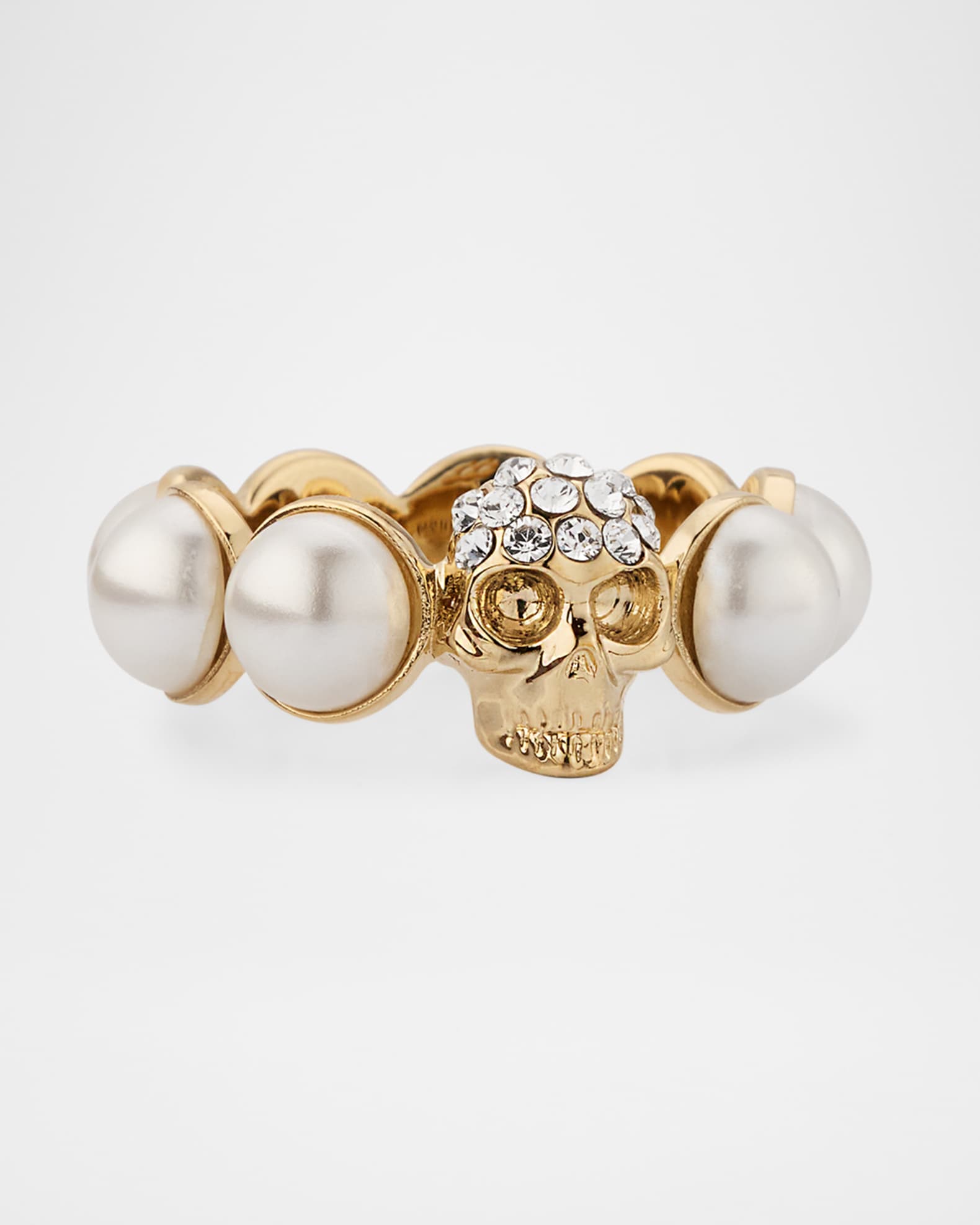 McQueen Crystal Skull and Pearly Ring | Neiman Marcus