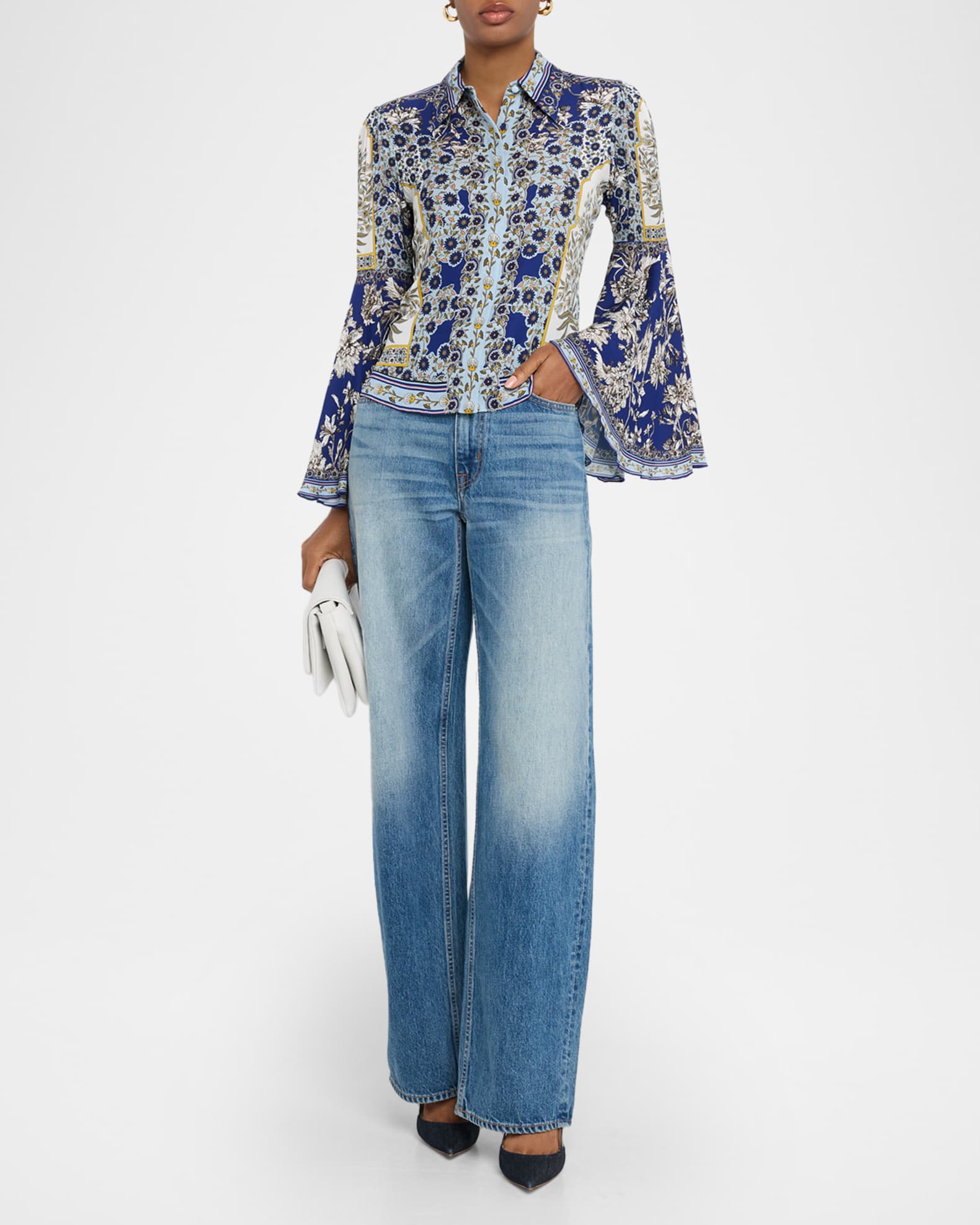 Willa Forevermore Fitted Bell-Sleeve Placket Top  1