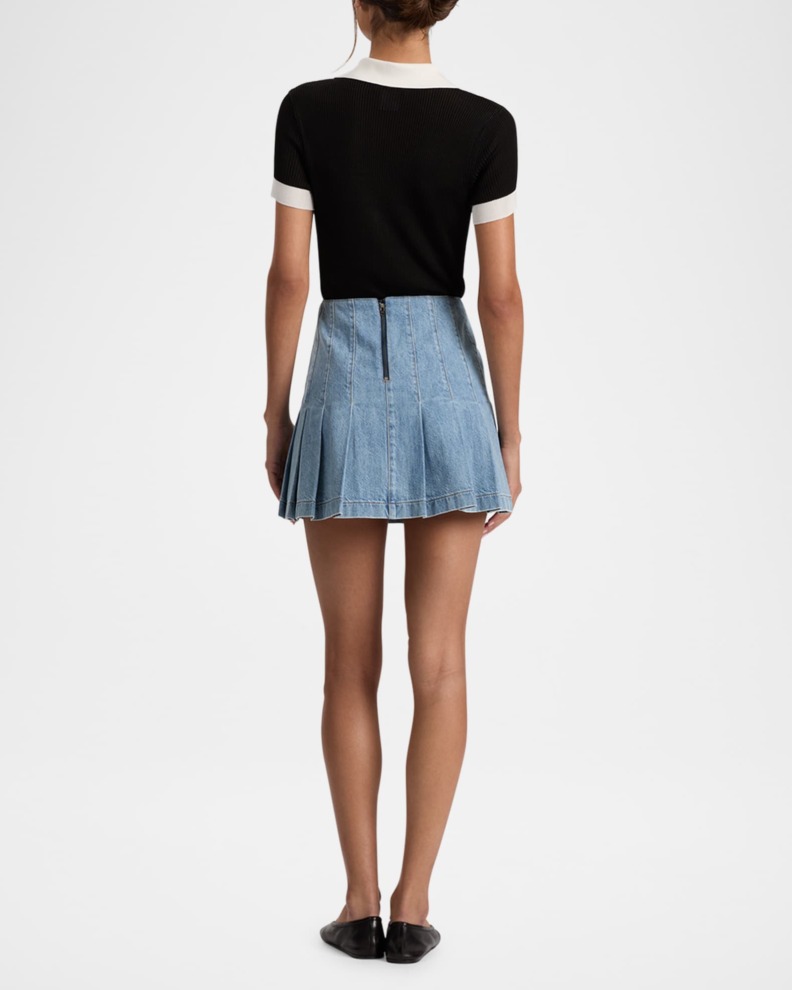 ALICE + OLIVIA Carter Pleated Denim Mini Skirt | Neiman Marcus