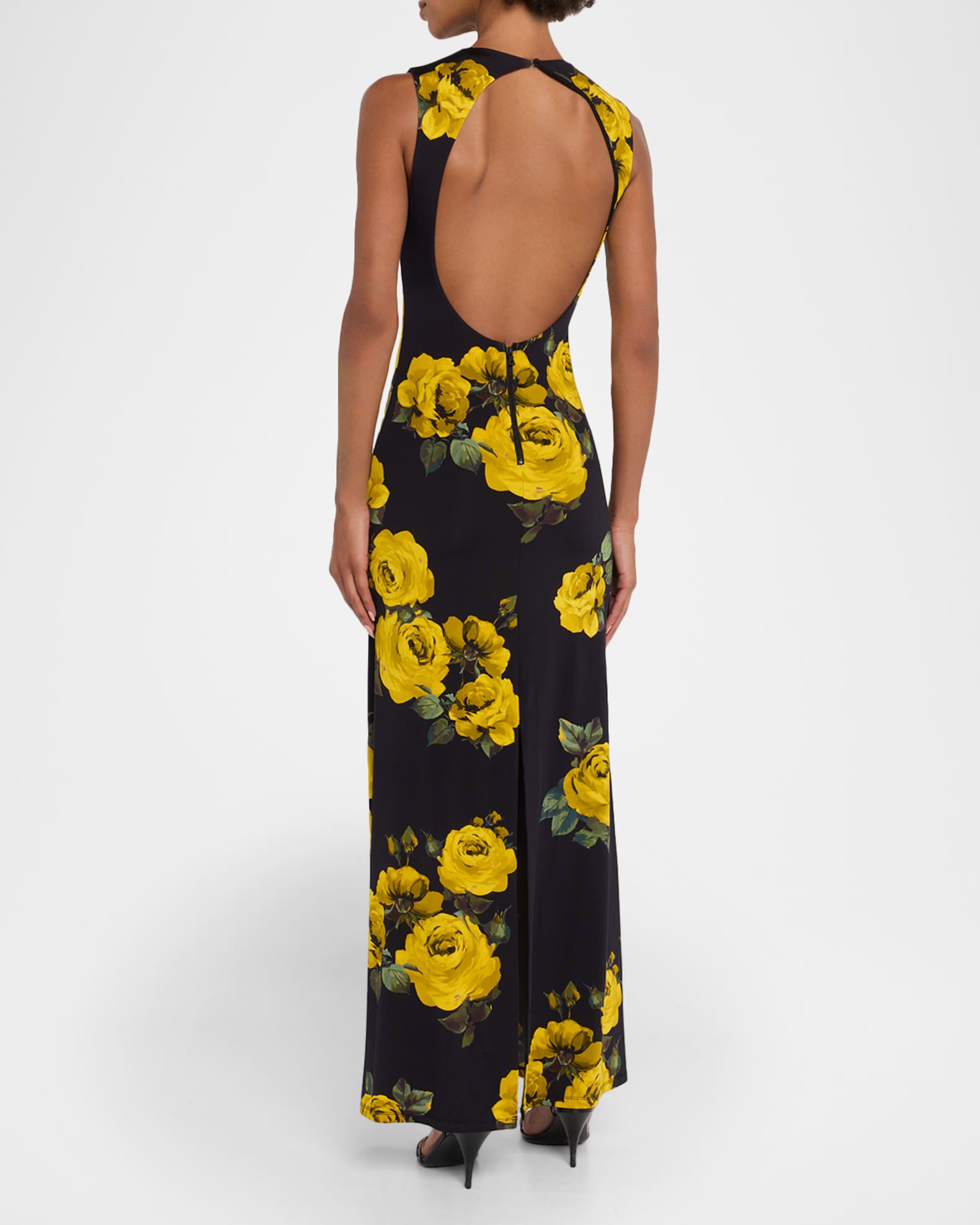Alice + Olivia Delora Rosehips Open-Back Sleeveless Maxi Dress