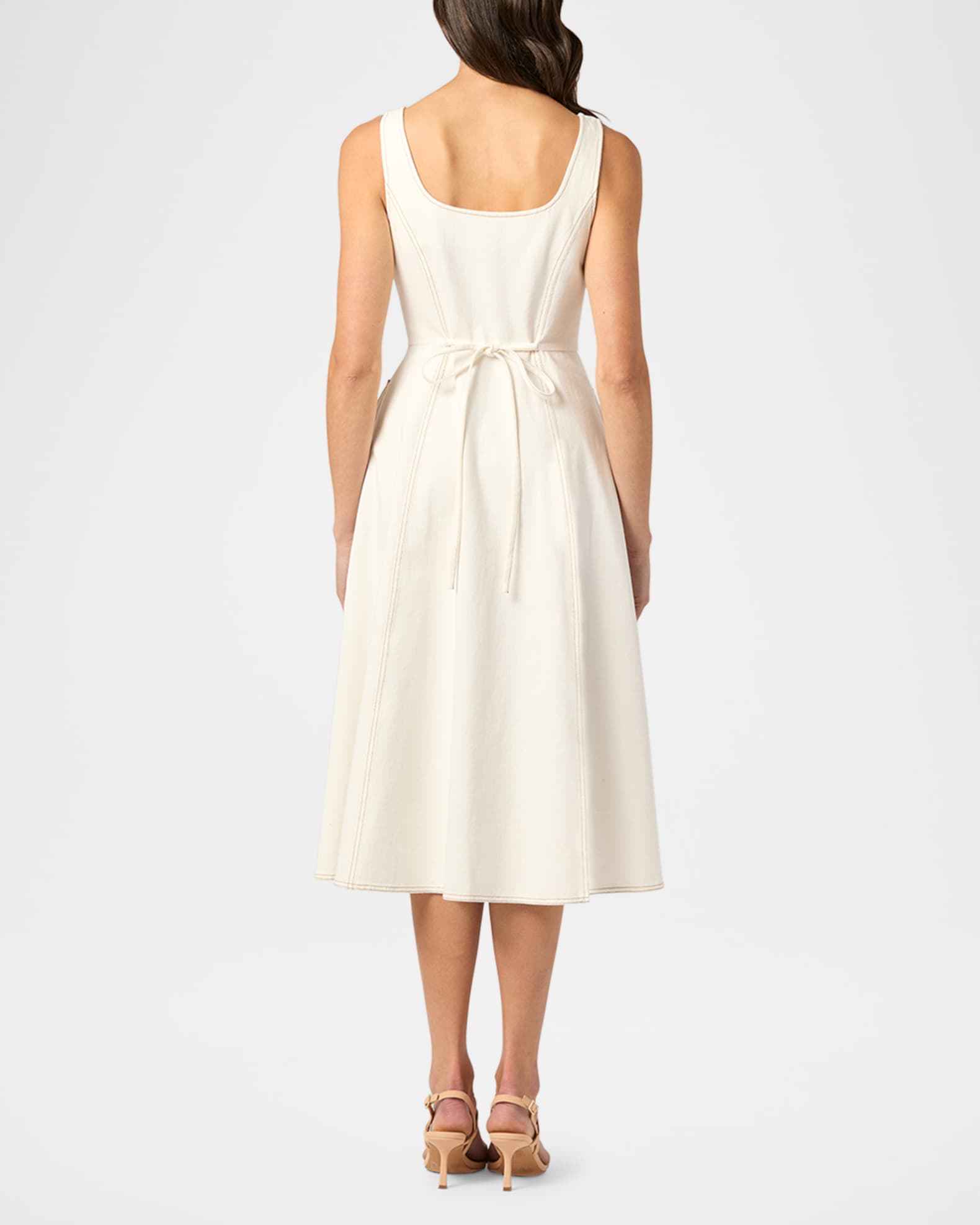 Shoshanna Belle Sleeveless Button-Down Cotton Midi Dress | Neiman Marcus