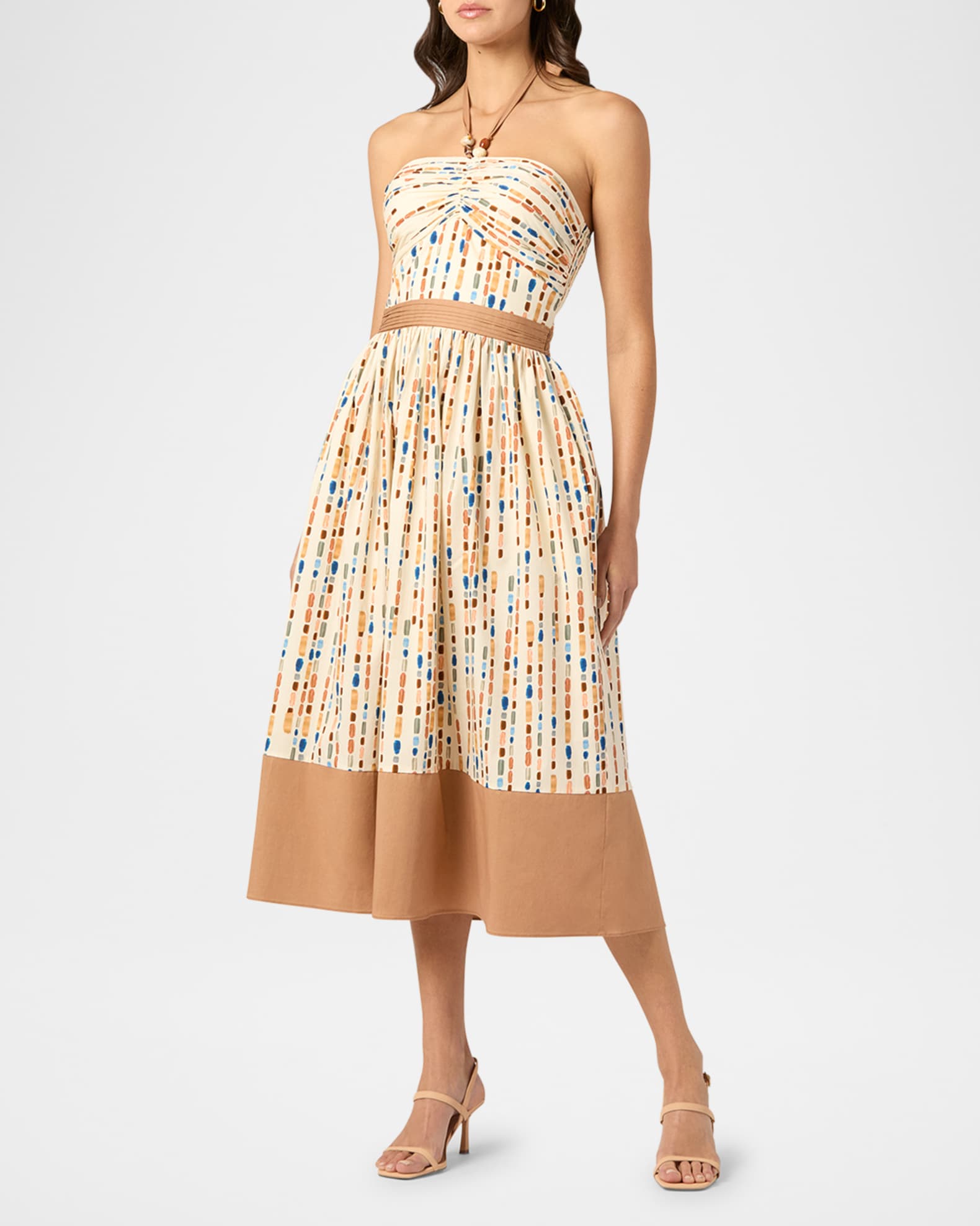 knee length dresses for ladies Giavana Strapless Layered Midi Dress Off White L