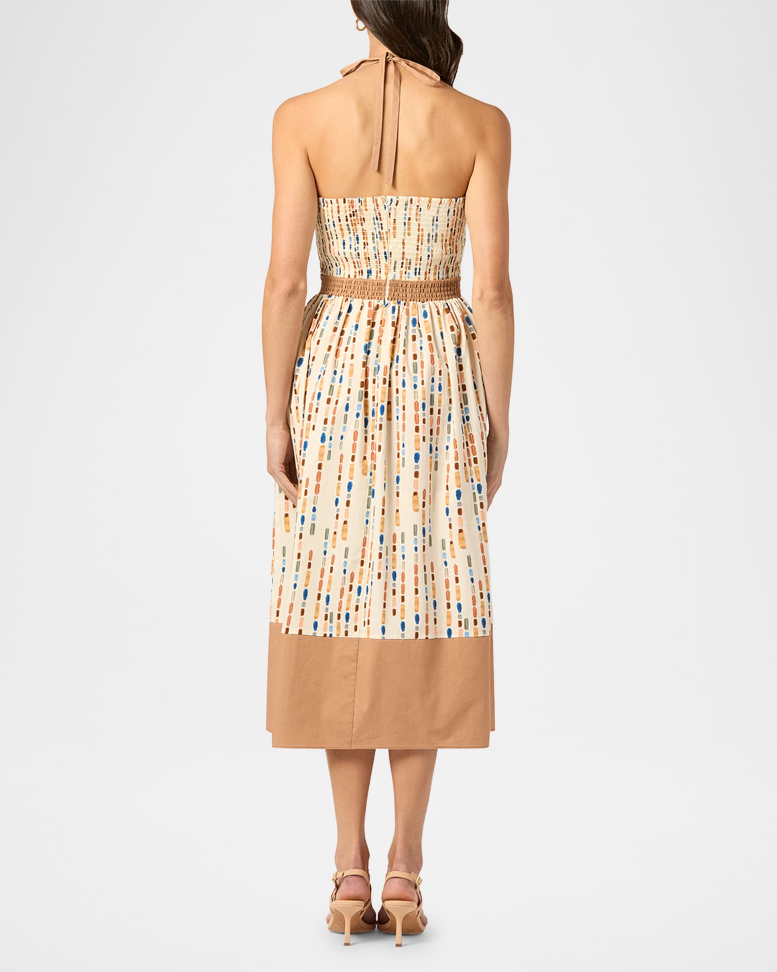 Shoshanna Women's Serene Stretch-Cotton Halter Midi-Dress - Ivory Multi - Size 12