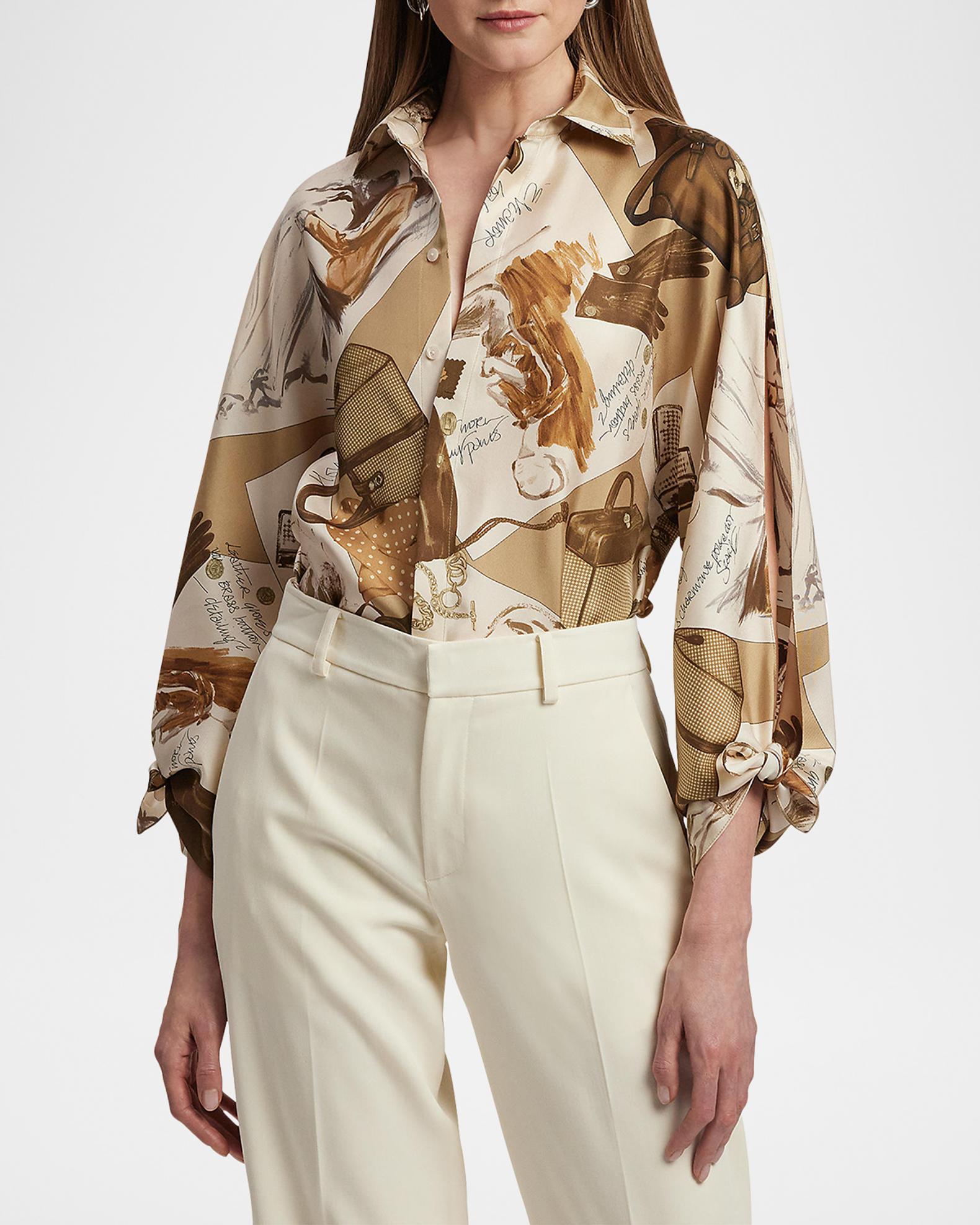Ralph Lauren Collection Karen Diary-Print Silk Twill Blouse 