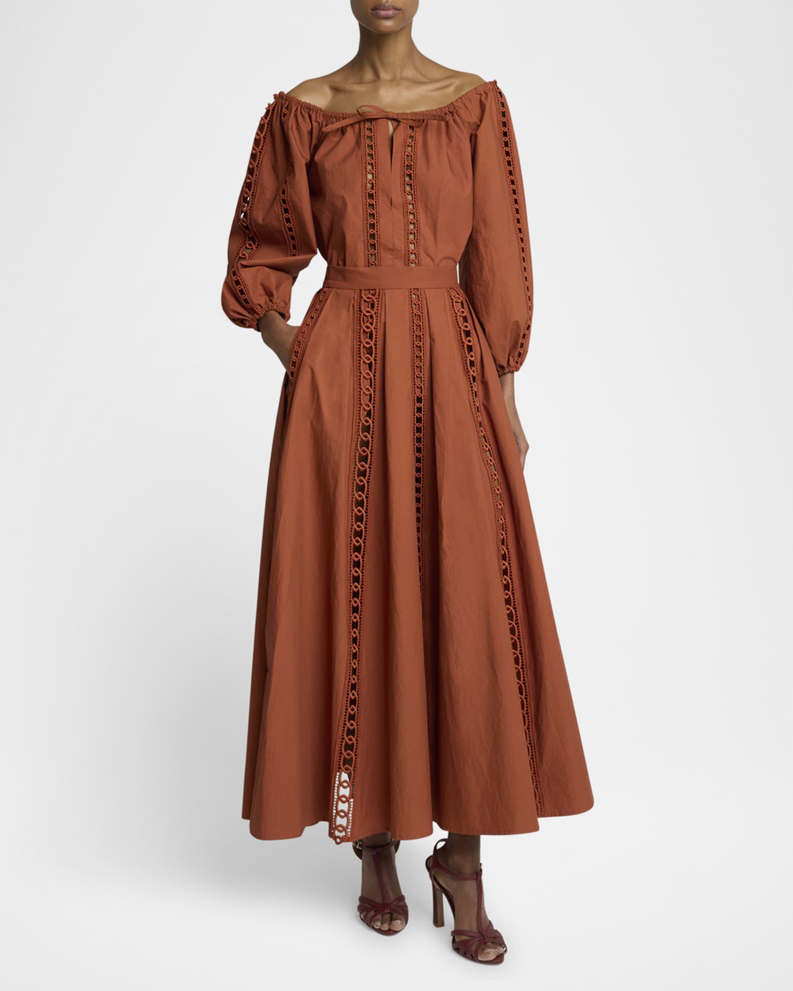 Elie Saab Macrame-Inset Cotton Midi Skirt | Neiman Marcus
