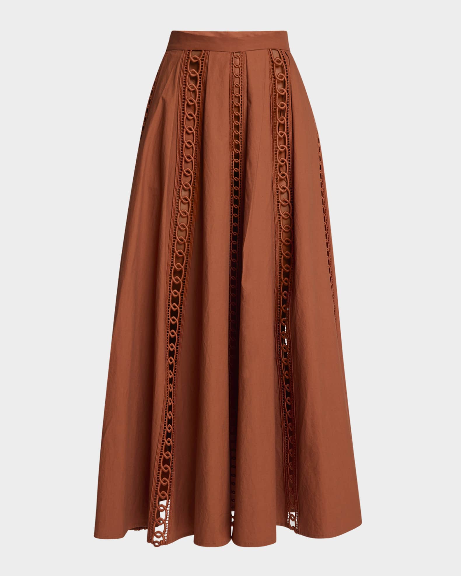 Elie Saab Macrame-Inset Cotton Midi Skirt | Neiman Marcus