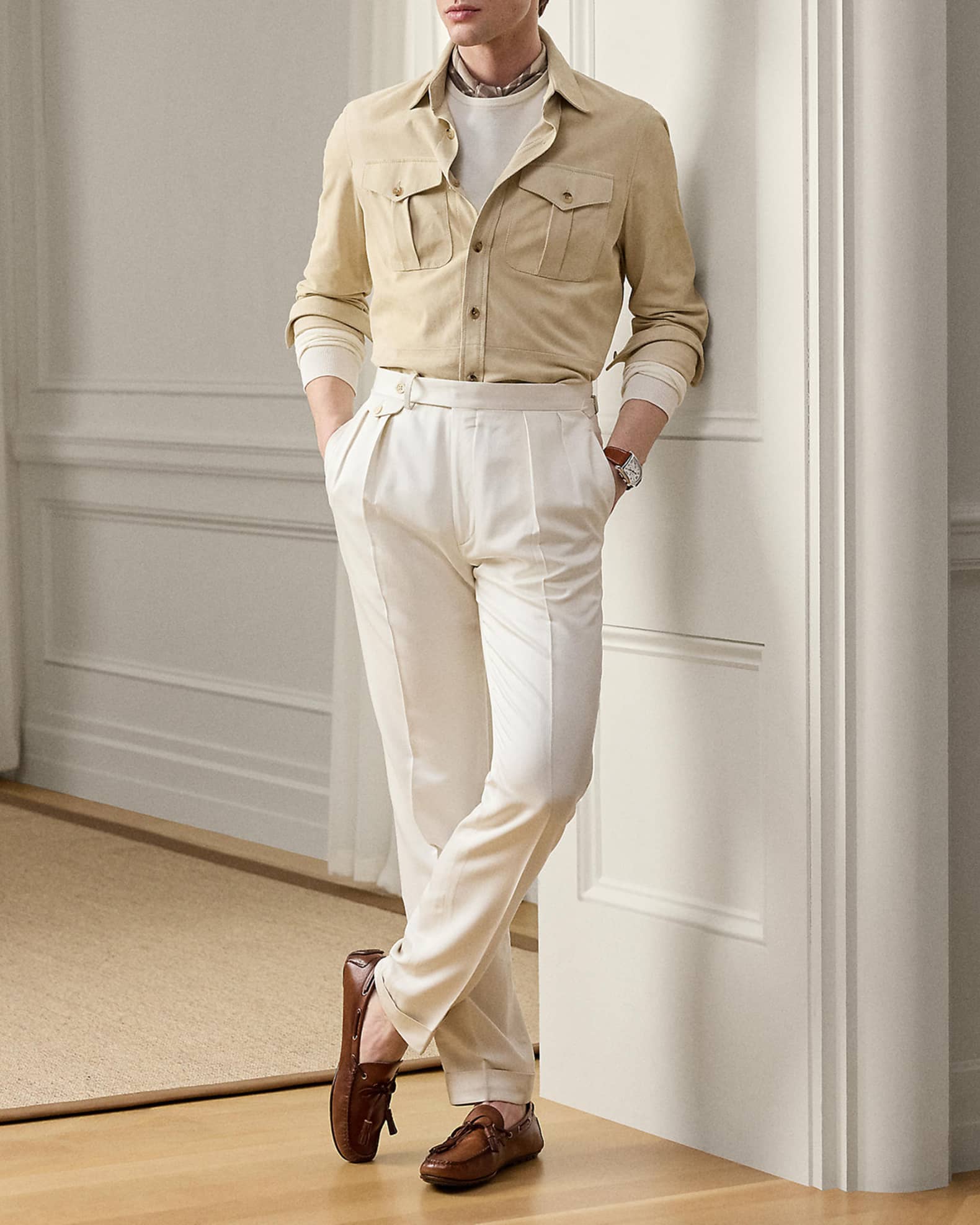 Ralph Lauren Purple Label Men's Suede Overshirt | Neiman Marcus