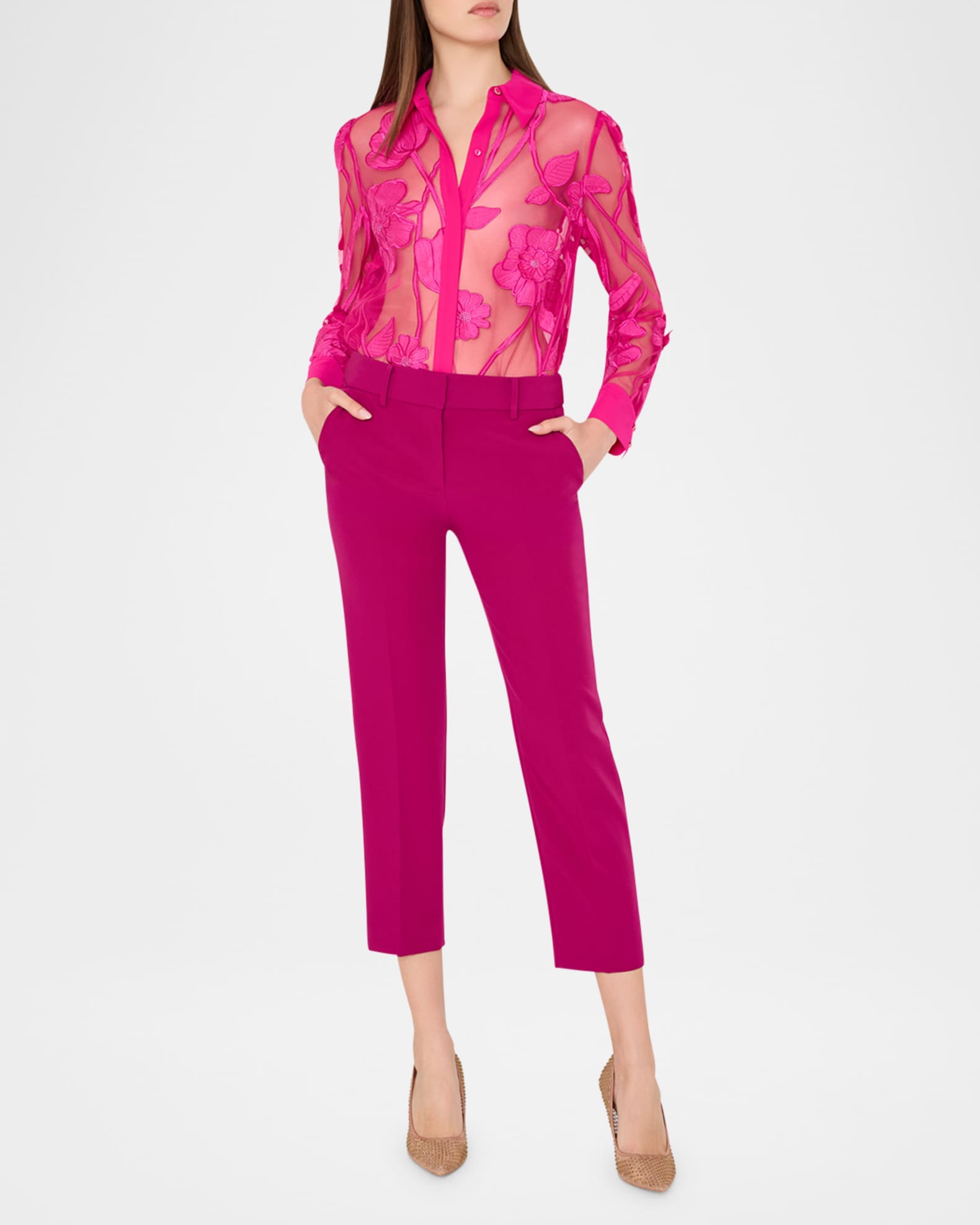 Ashton Sheer Floral-Embroidered Blouse 1