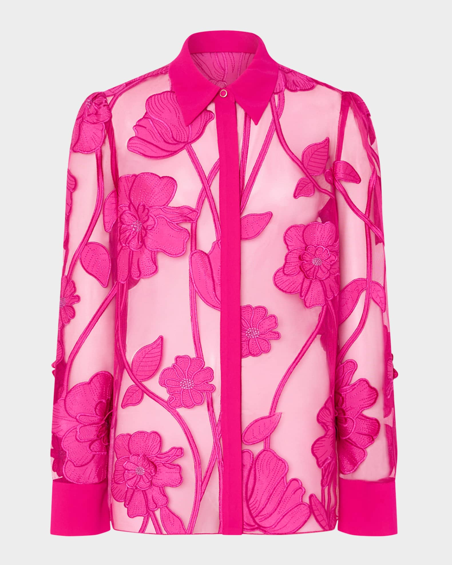 Ashton Sheer Floral-Embroidered Blouse 0