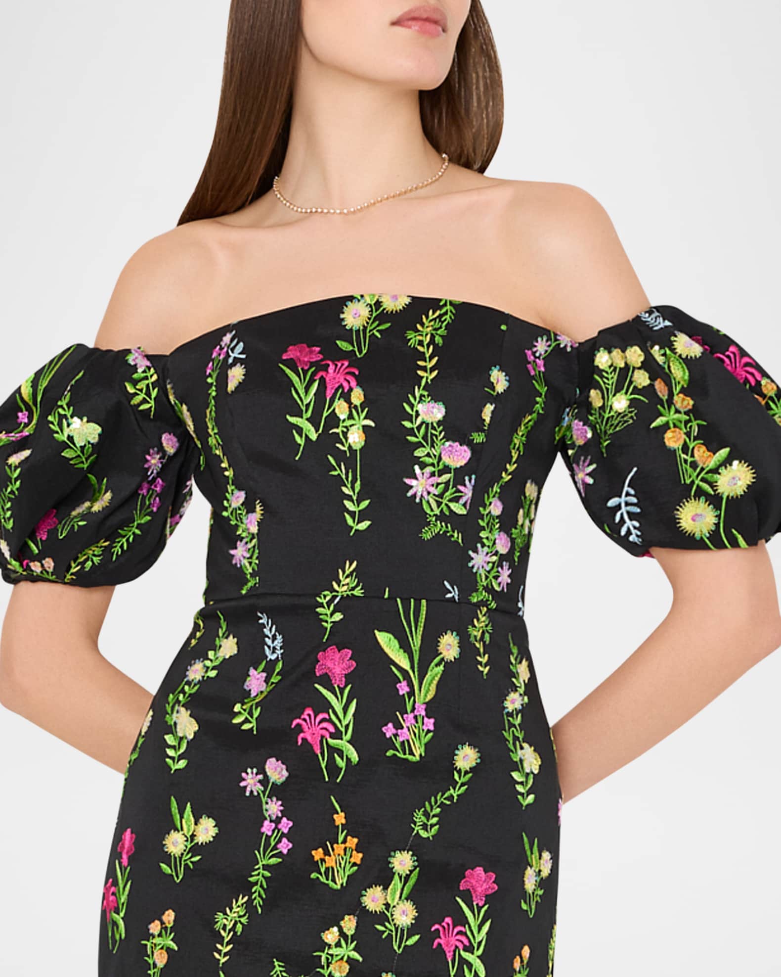 Milly Nira Off-Shoulder Embroidered Midi Dress | Neiman Marcus