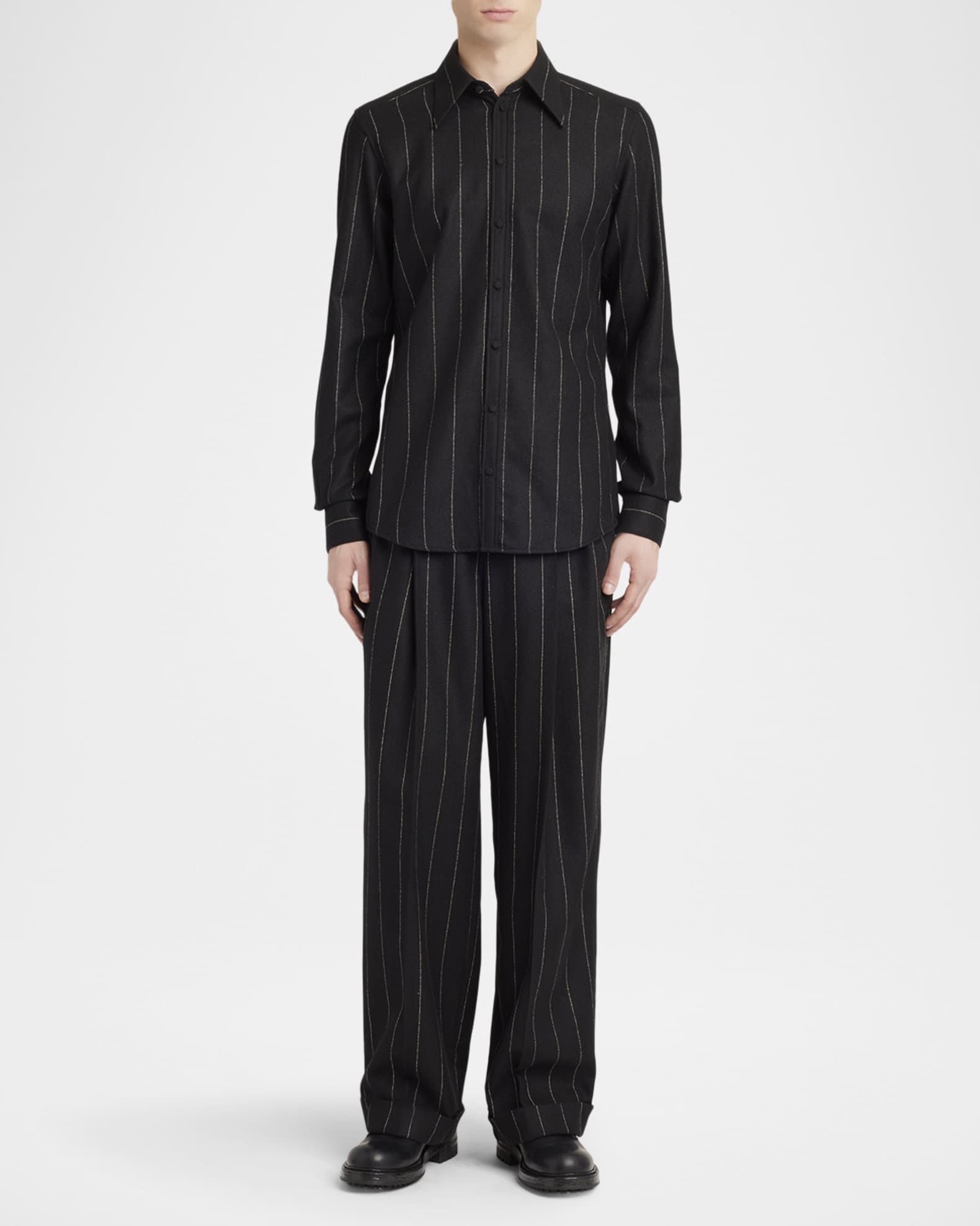 Dolce&Gabbana Men's Pleated Pinstripe Pants | Neiman Marcus