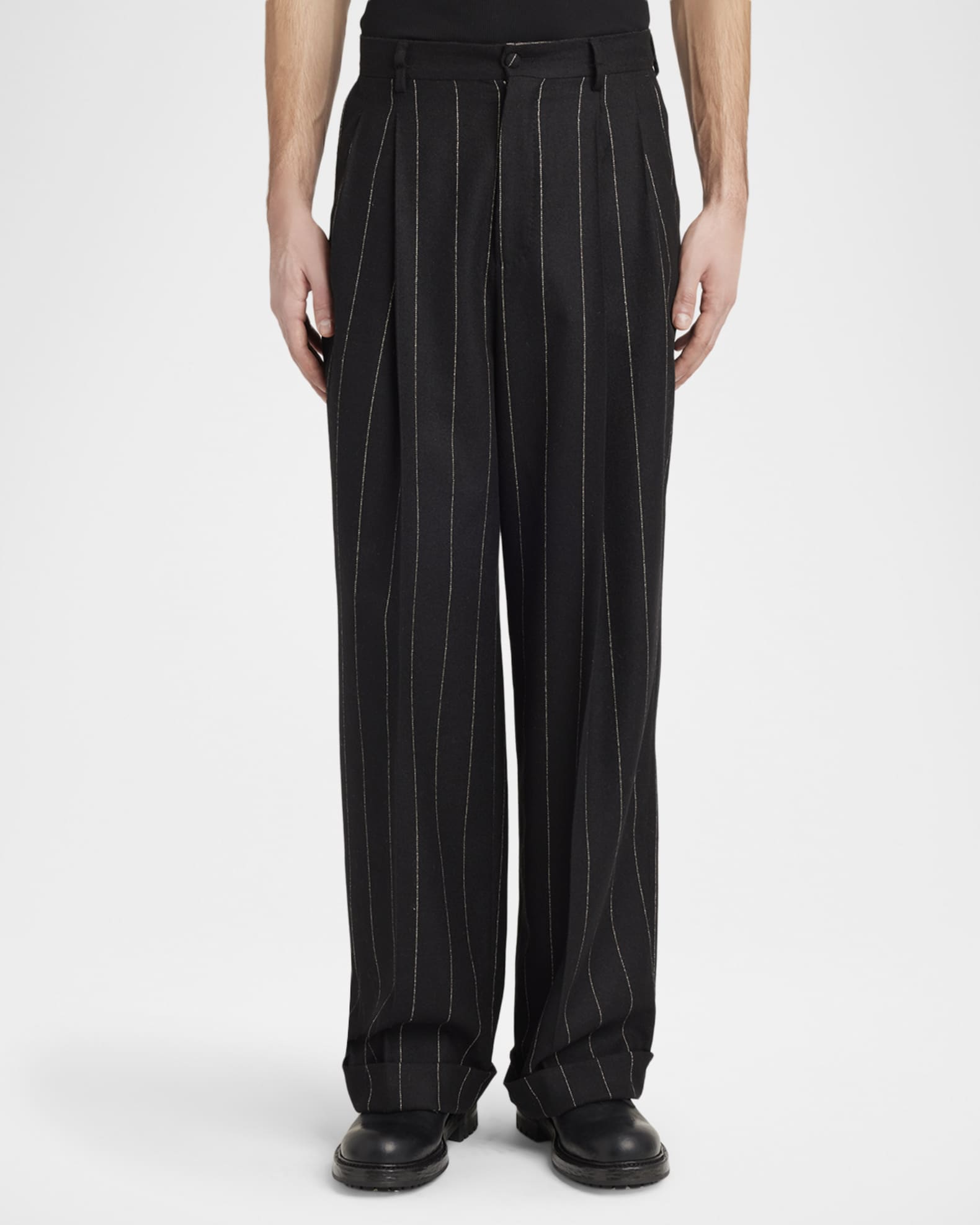 Dolce&Gabbana Men's Pleated Pinstripe Pants | Neiman Marcus
