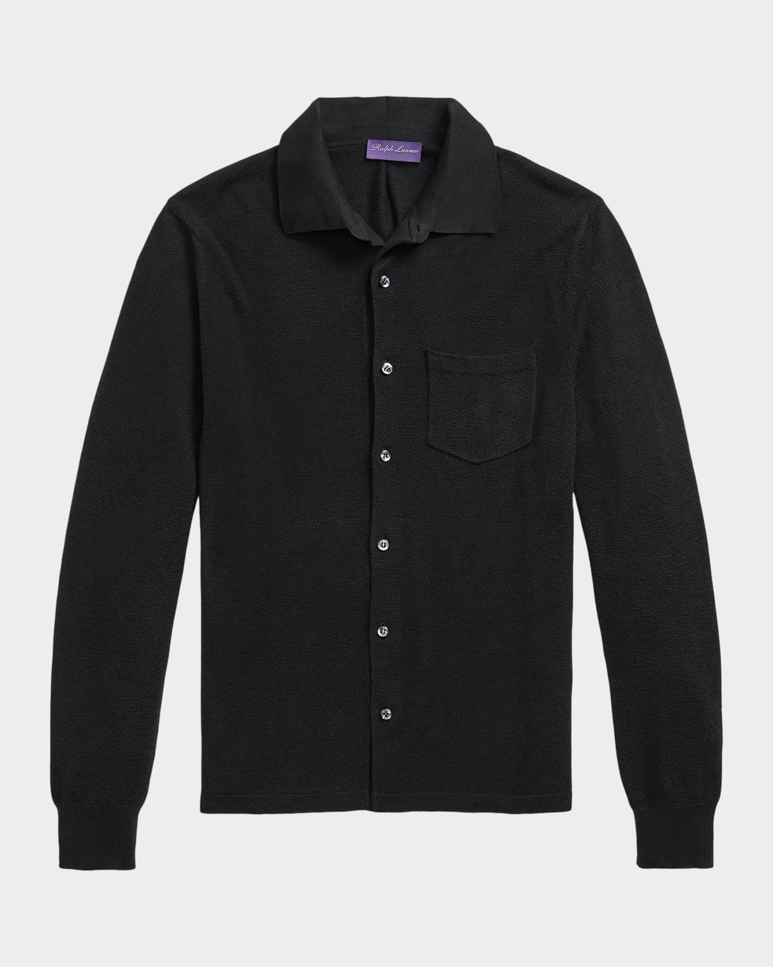 Men's Textured Mulberry Silk and Cotton Shirt Sweater 0