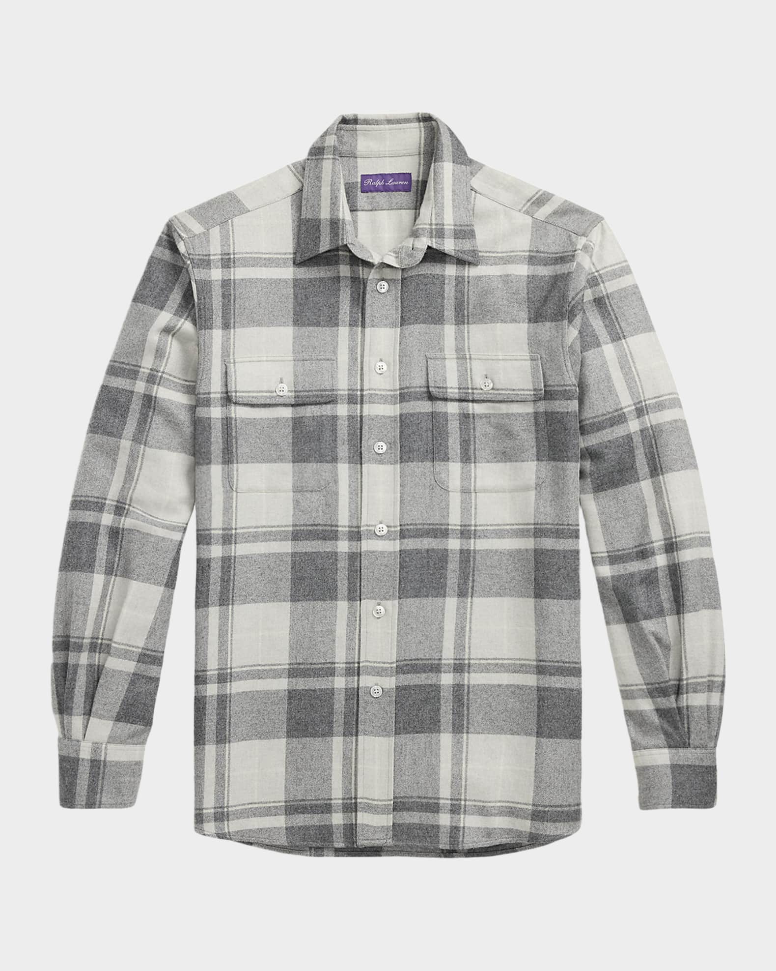 Men's Cashmere Plaid Utility Button-Down Shirt 0