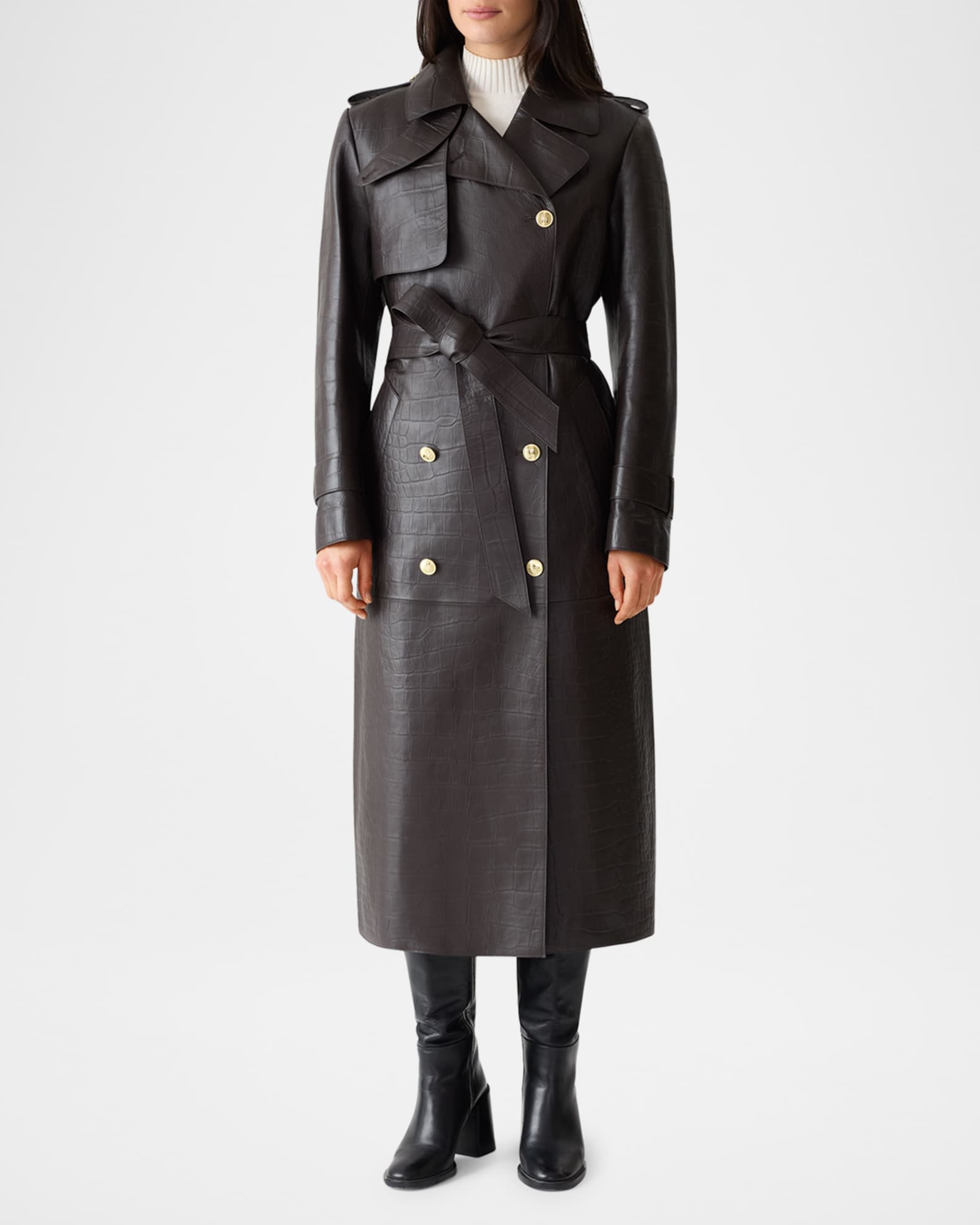 Mackage Gael-NV Croc-Embossed Leather Trench Coat | Neiman Marcus