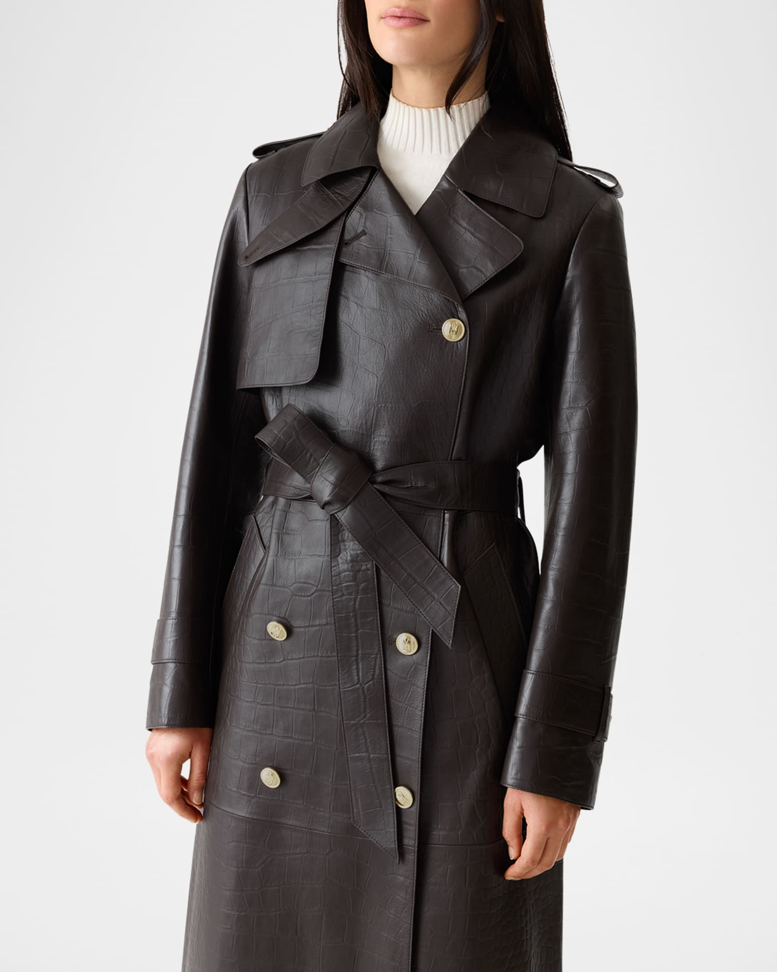 Mackage Gael-NV Croc-Embossed Leather Trench Coat | Neiman Marcus