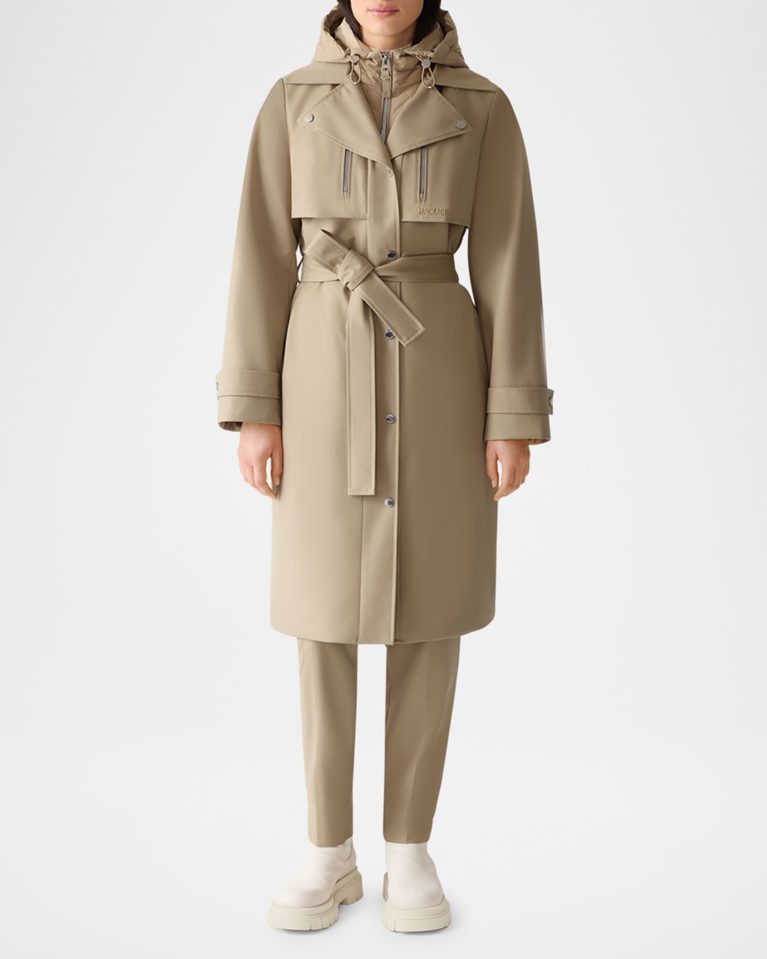 Mackage Siobhan Trench Coat with Removable Down Bib | Neiman Marcus