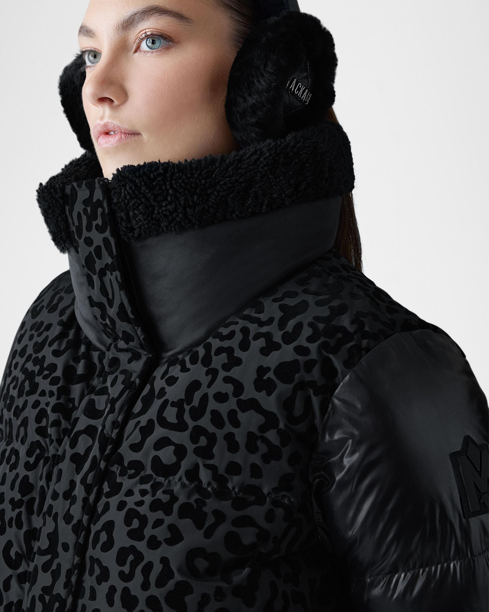 Mackage Lydana-FLP Leopard Short Down Jacket with Detachable Bib