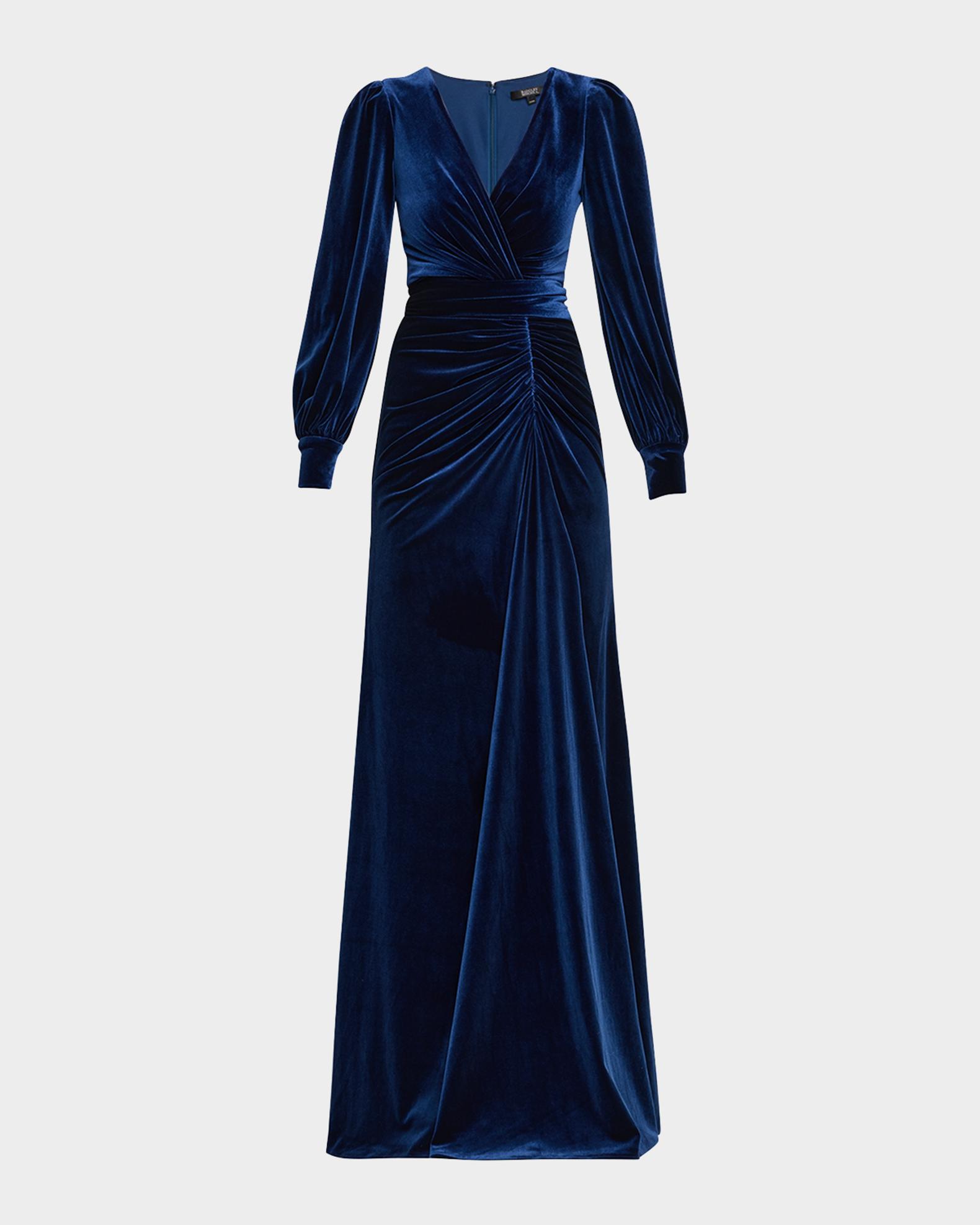 Badgley Mischka Pleated A-Line Velvet Gown | Neiman Marcus