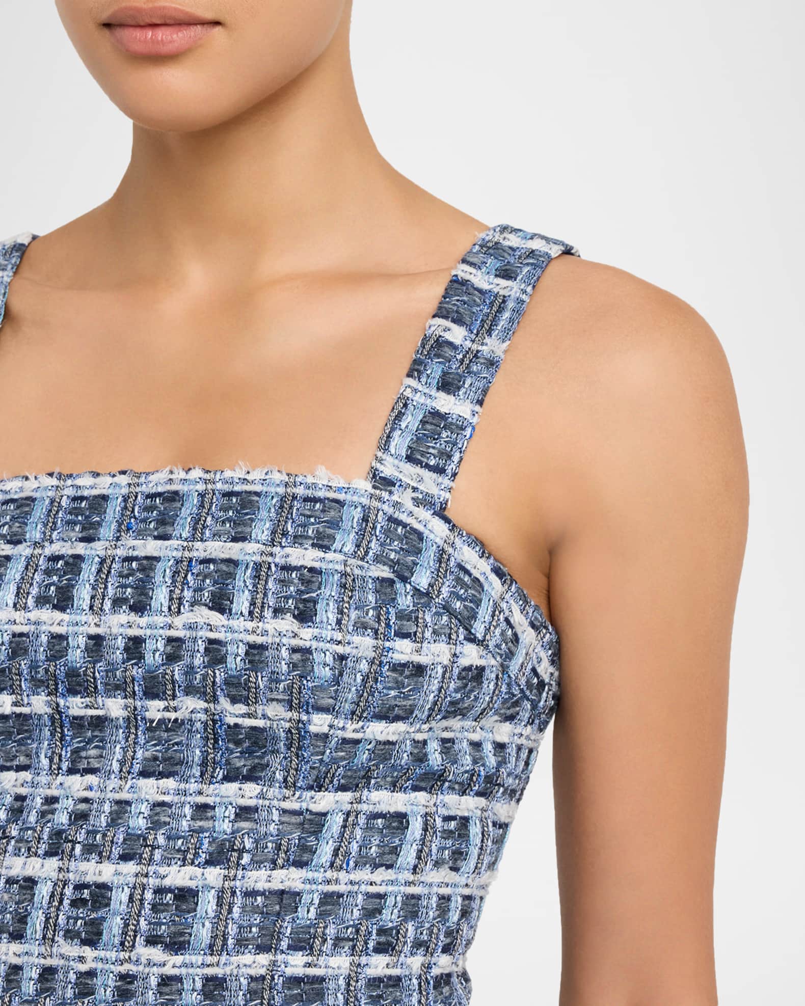 Alice + Olivia Kaidra Textured Denim Tweed Drop-Waist Mini