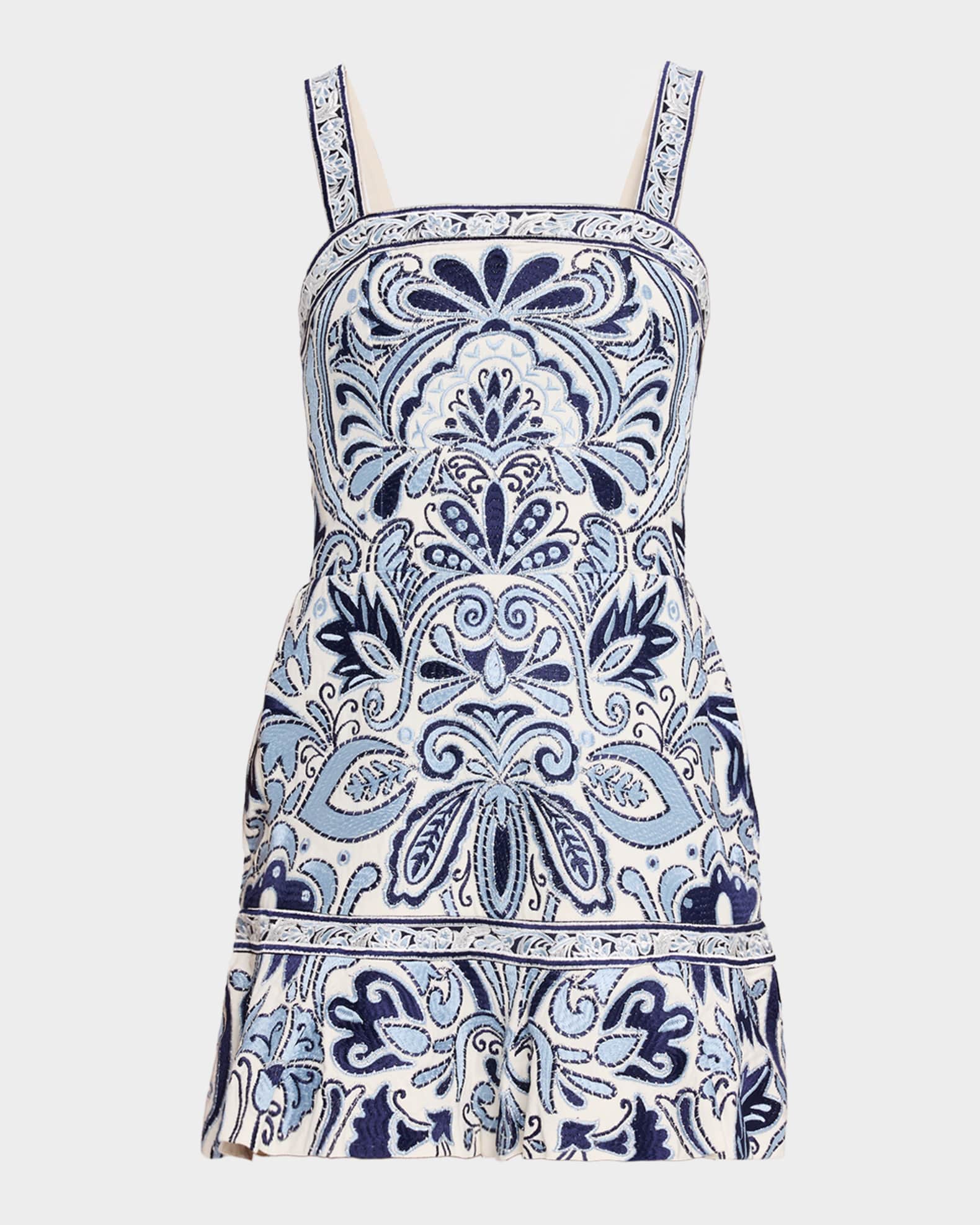 Alice + Olivia Kaidra Embroidered Drop-Waist Mini Dress | Neiman