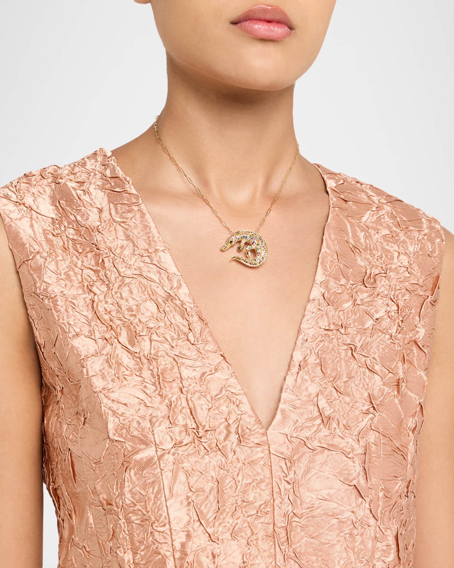 Ark 18K Yellow Gold Multi Sapphire and Onyx Crocodile Necklace with Convertible Brooch Pendant 1