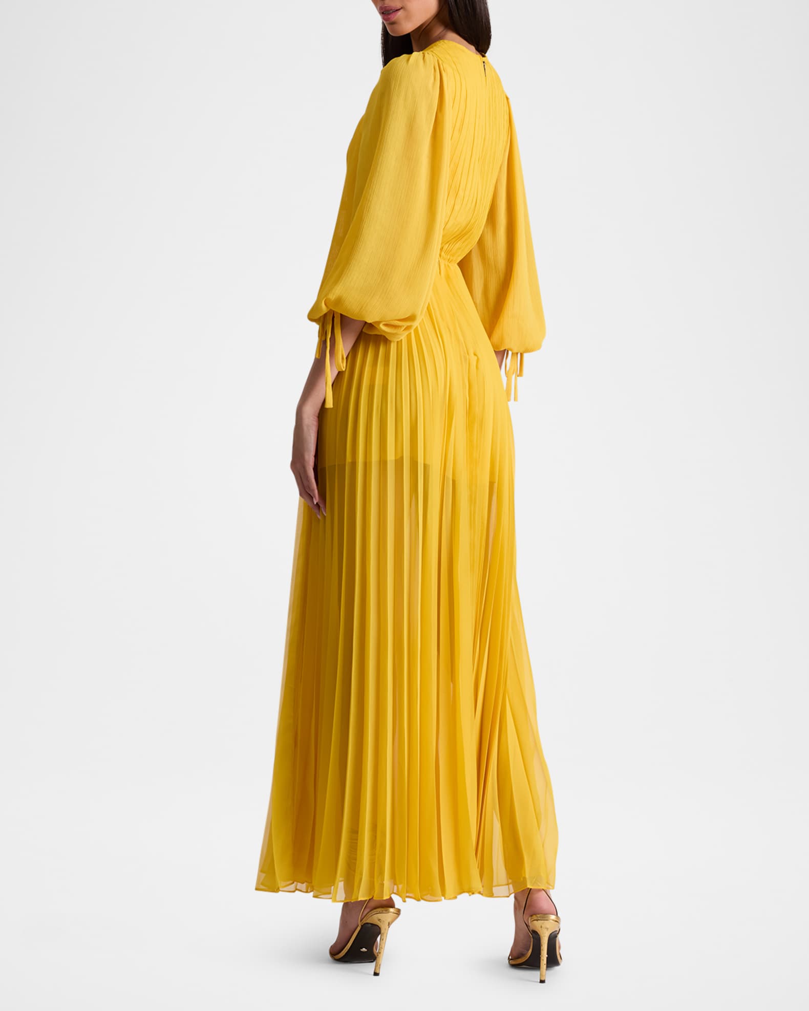 Alice + Olivia Nya Deep V Pleated Chiffon Maxi Dress