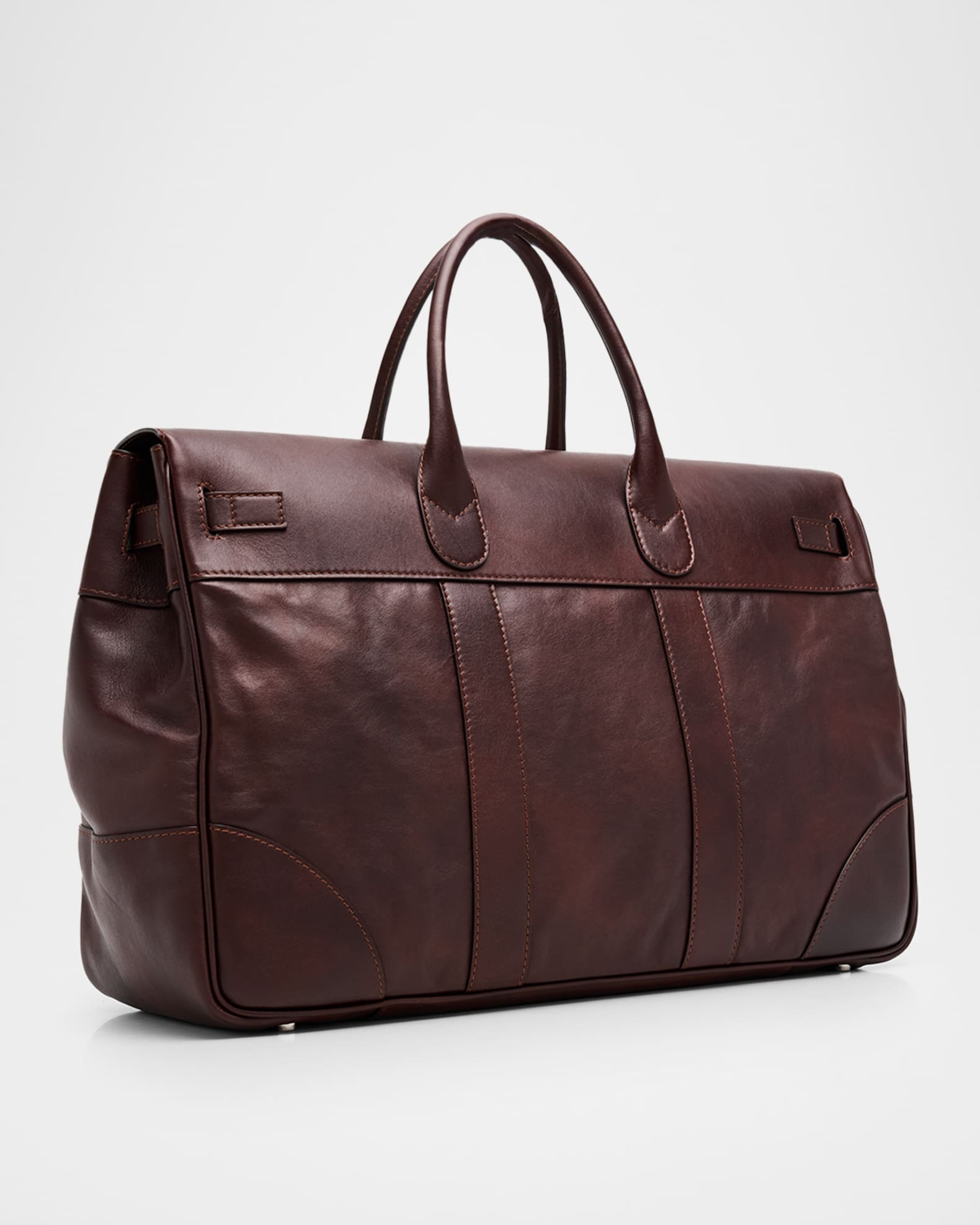 Brunello Cucinelli Men's Country Leather Clasp-Front Duffel Bag