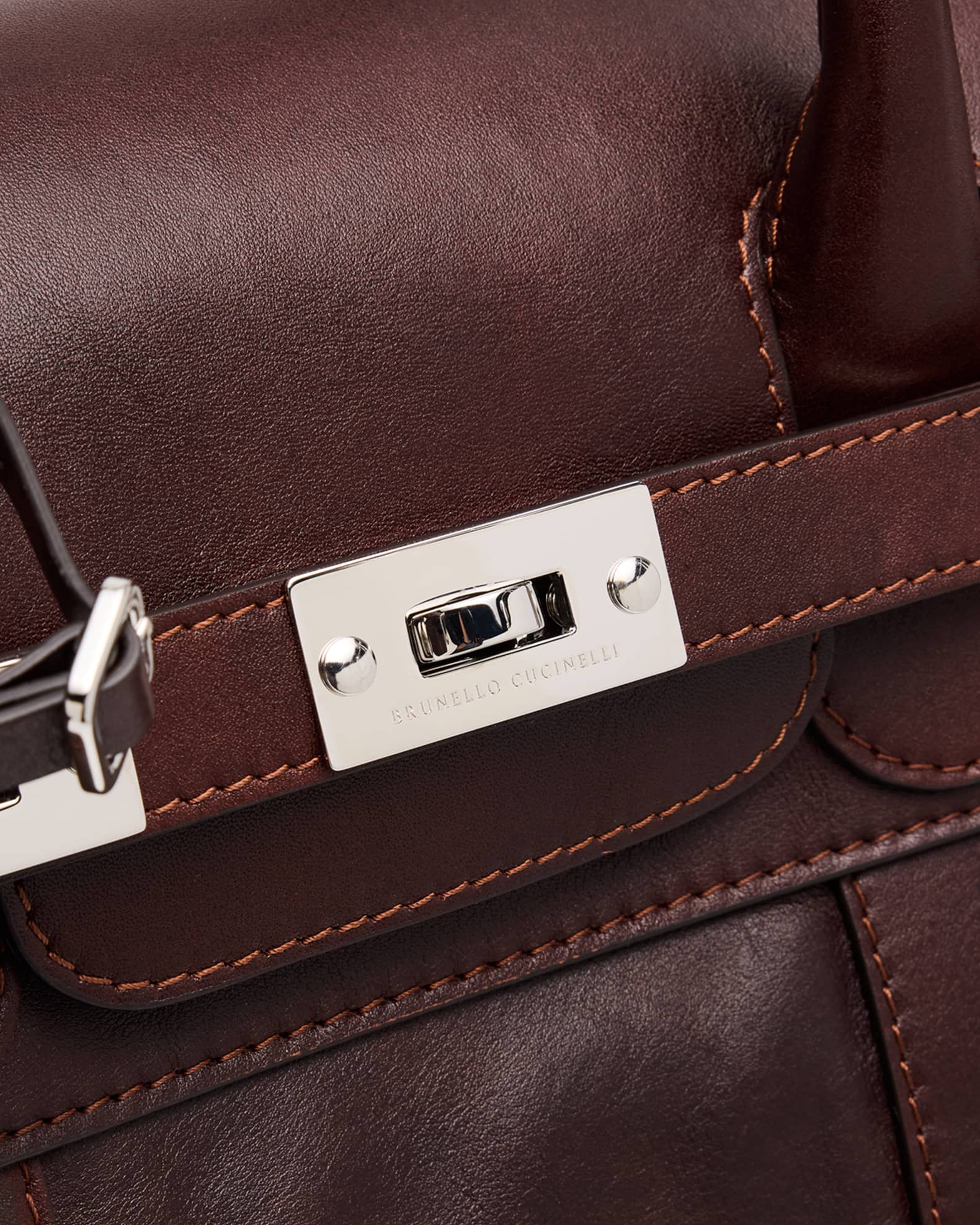 Brunello Cucinelli Men's Country Leather Clasp-Front Duffel Bag