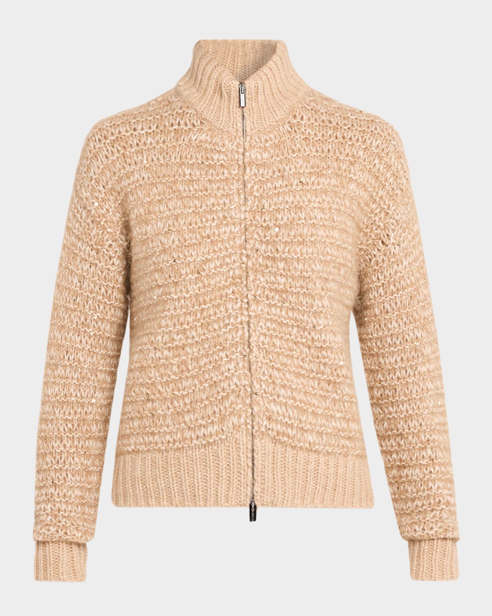 ★カシミヤお素材★PESERICO★ニット切替中綿ジャケット★ダブルジップ★ Peserico Alpaca-Blend Zip-Front Knit Jacket | Neiman Marcus