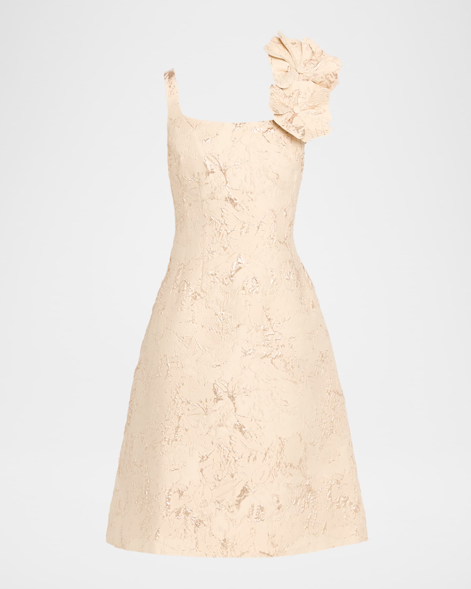 Floral Applique Metallic Jacquard Dress 0