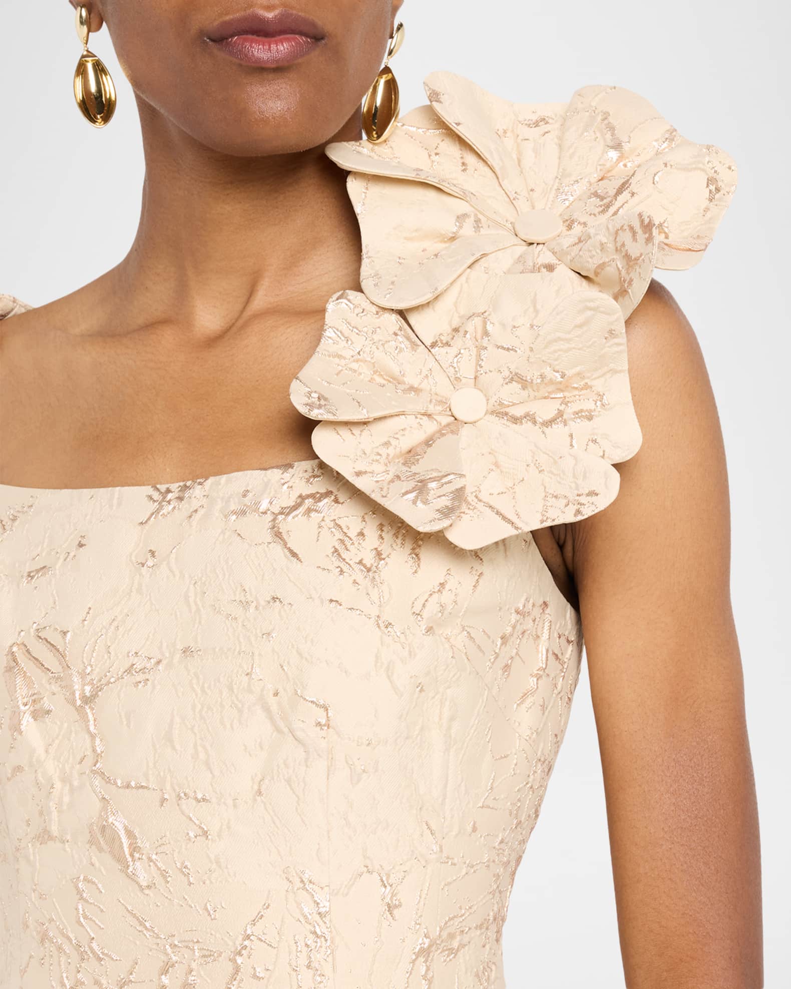 Rickie Freeman for Teri Jon Floral Applique Metallic Jacquard Dress |  Neiman Marcus