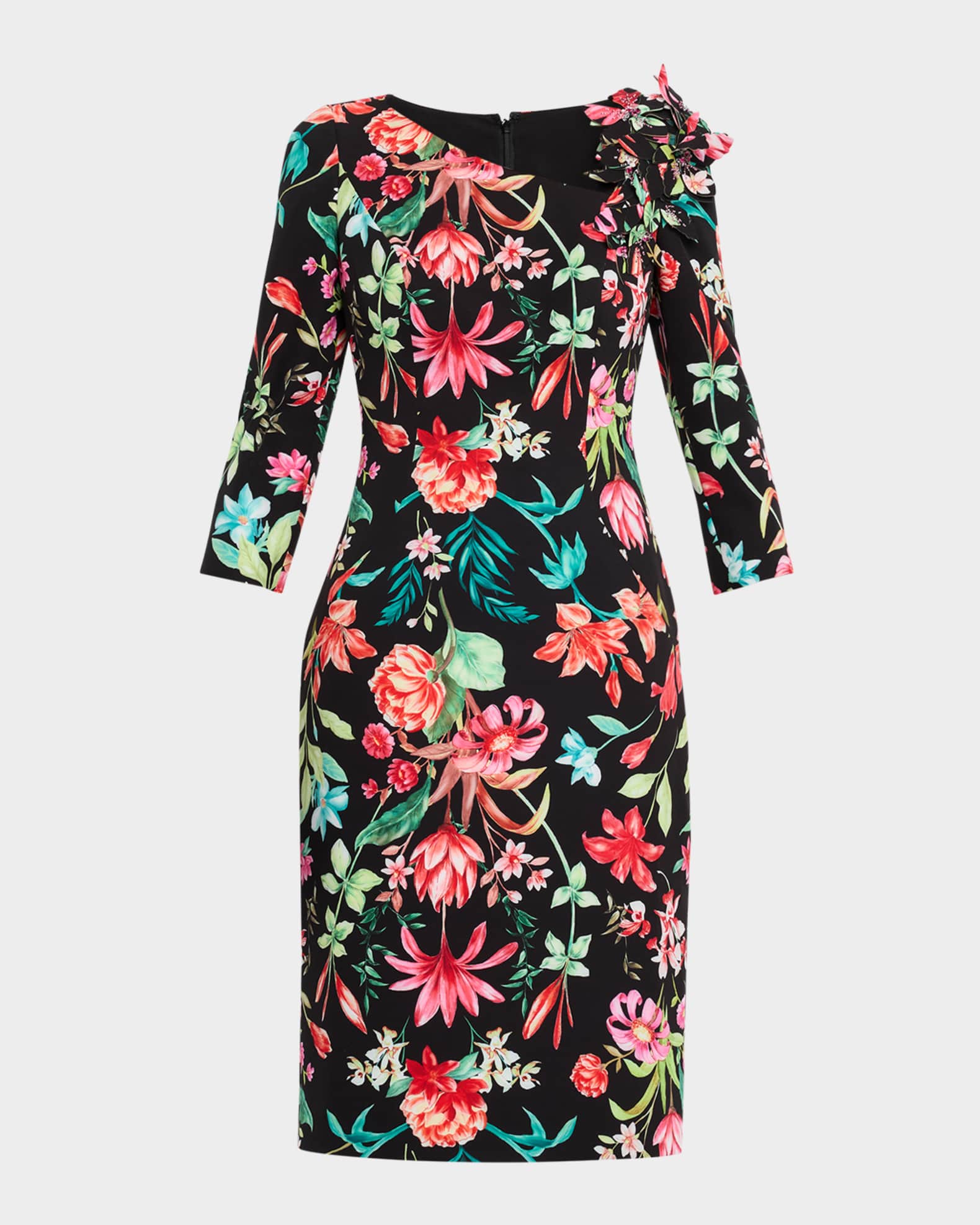 Bodycon Floral-Print Scuba Dress 0