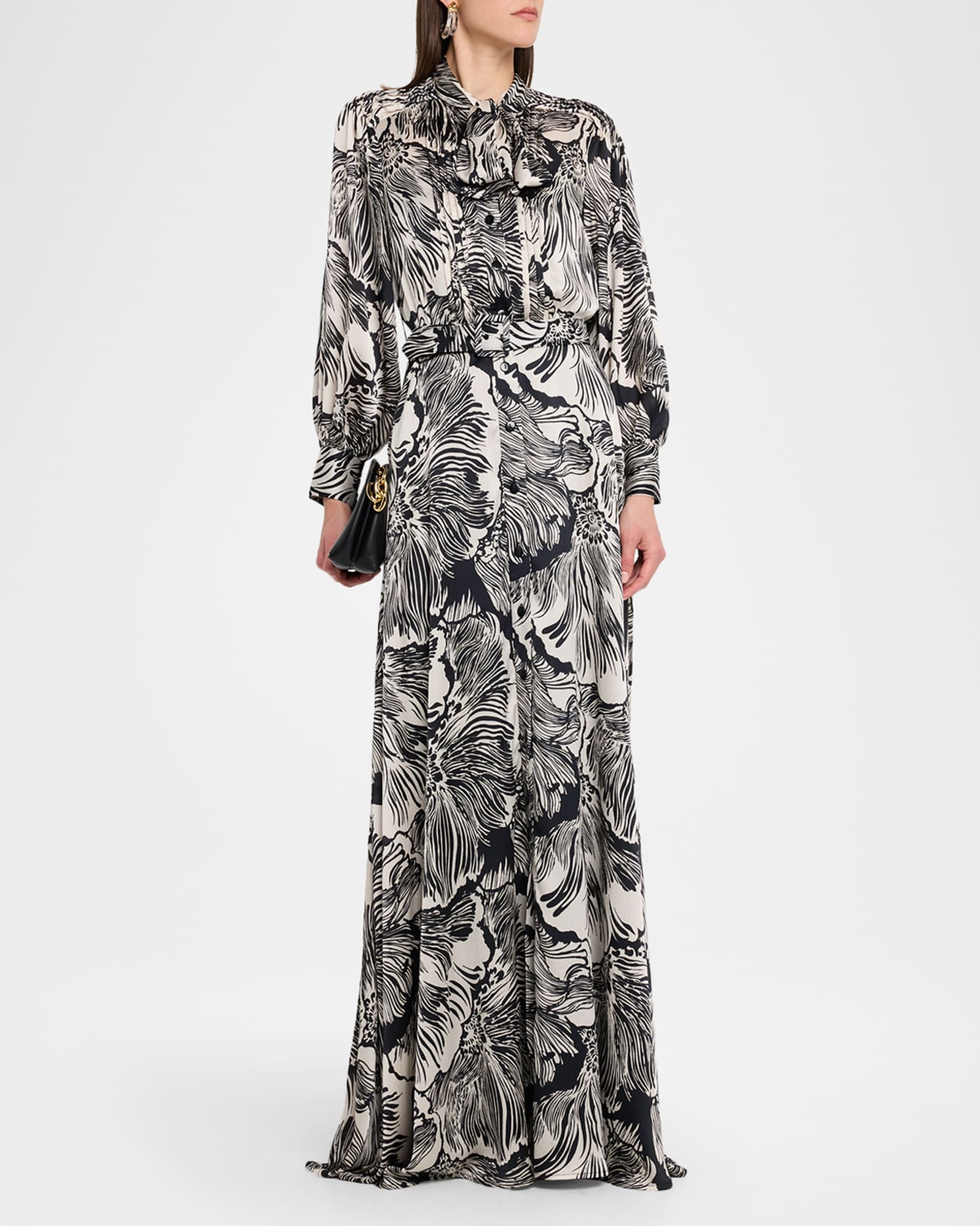 Belted Floral-Print Twill Shirt Gown 1