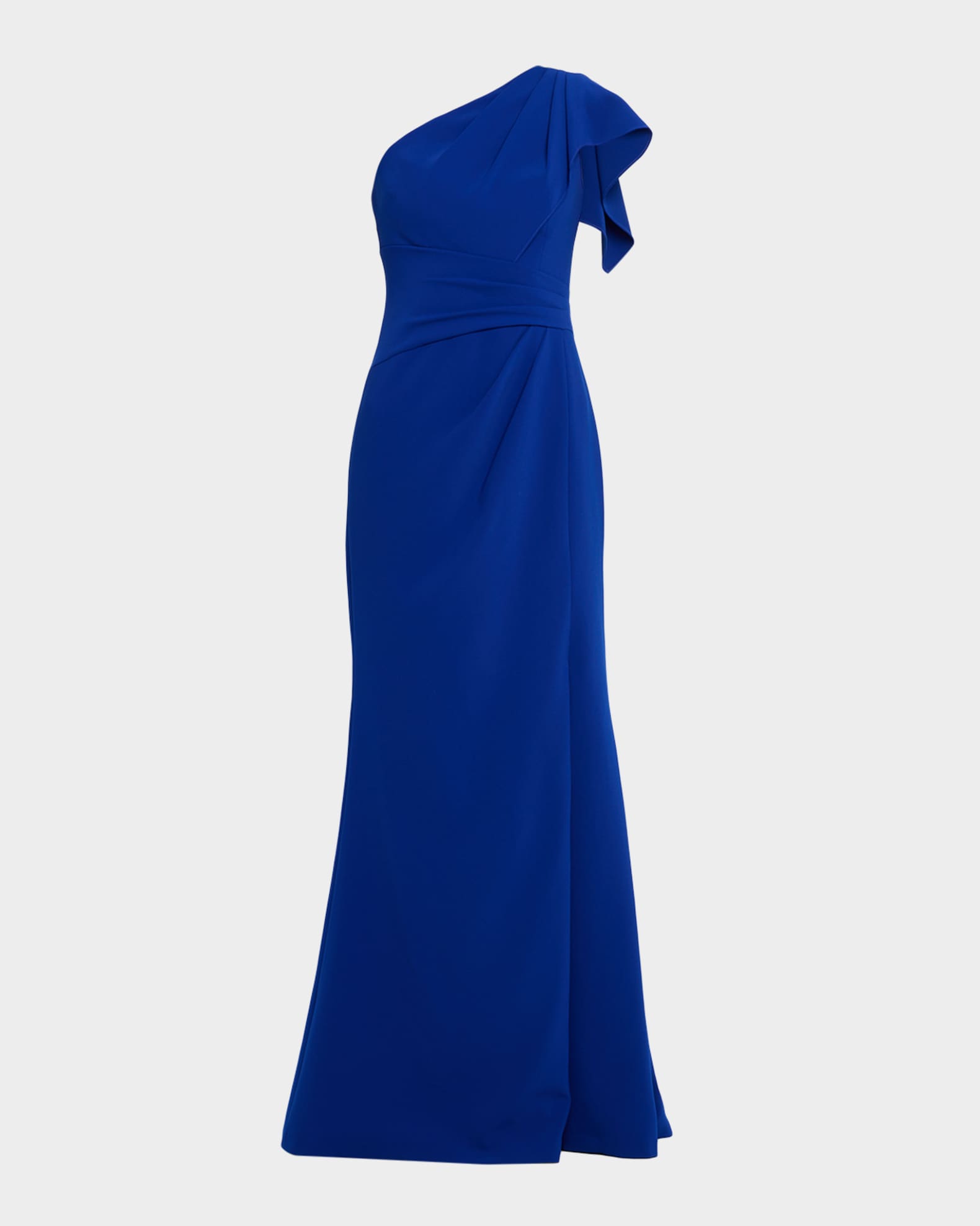 Pleated One-Shoulder Stretch Crepe Gown 0