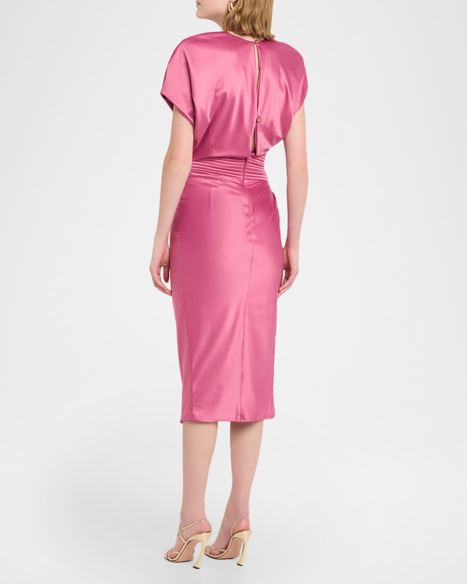 ZHIVAGO Bond Draped Stretch Satin Midi Sheath Dress | Neiman Marcus