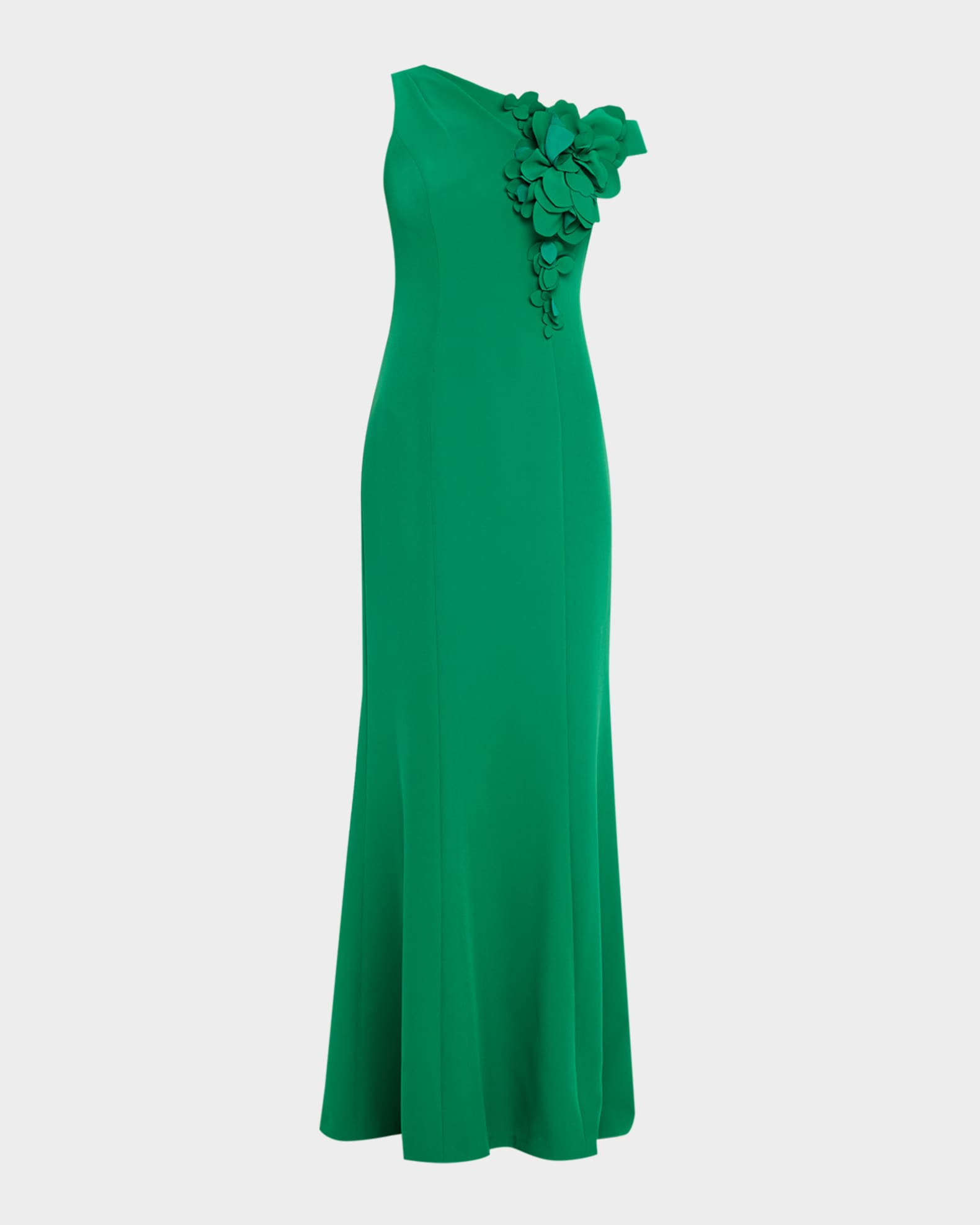 One-Shoulder Floral Applique Stretch Crepe Gown 0