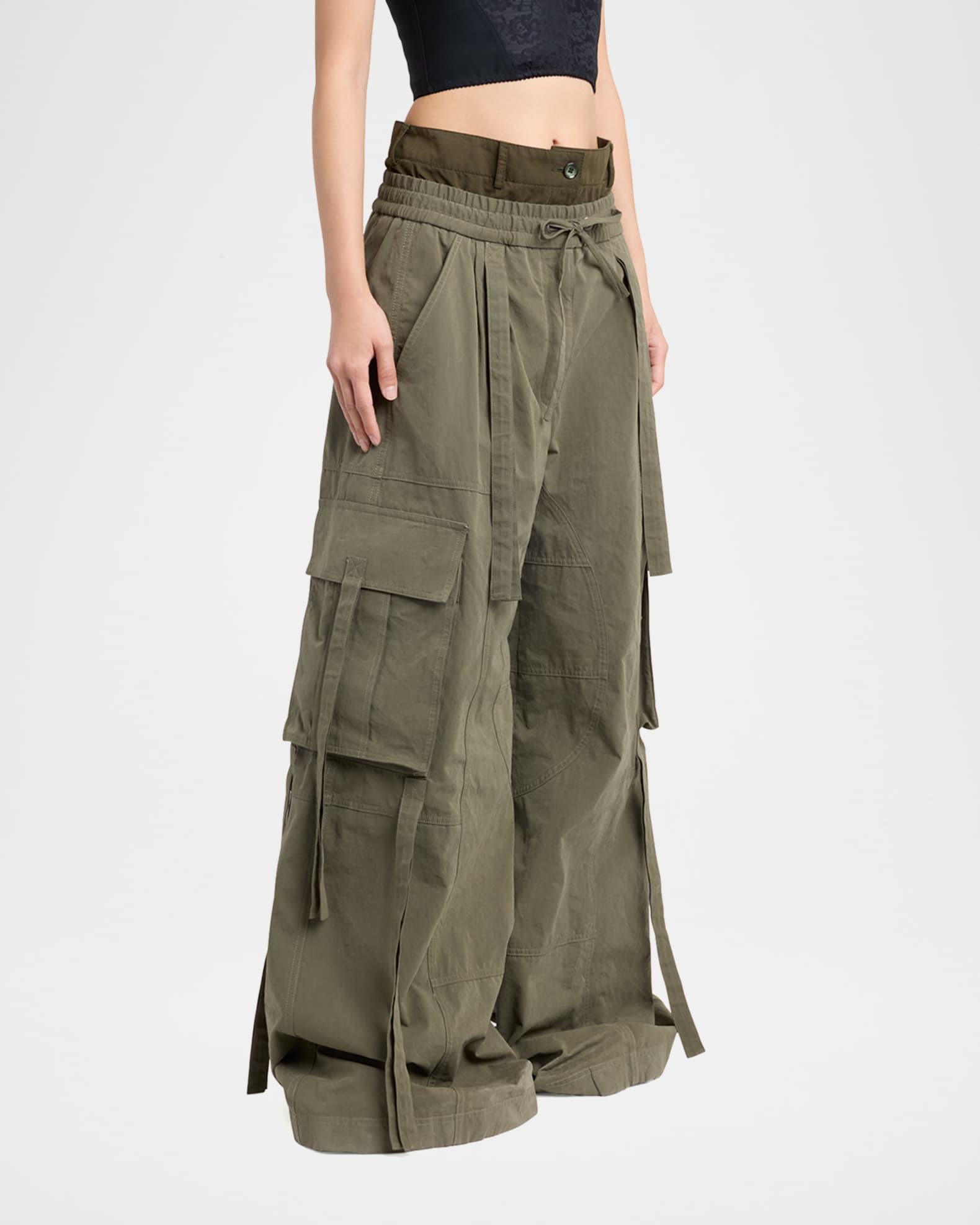 Dolce&Gabbana Dual-Waistband Wide-Leg Cargo Trousers | Neiman Marcus