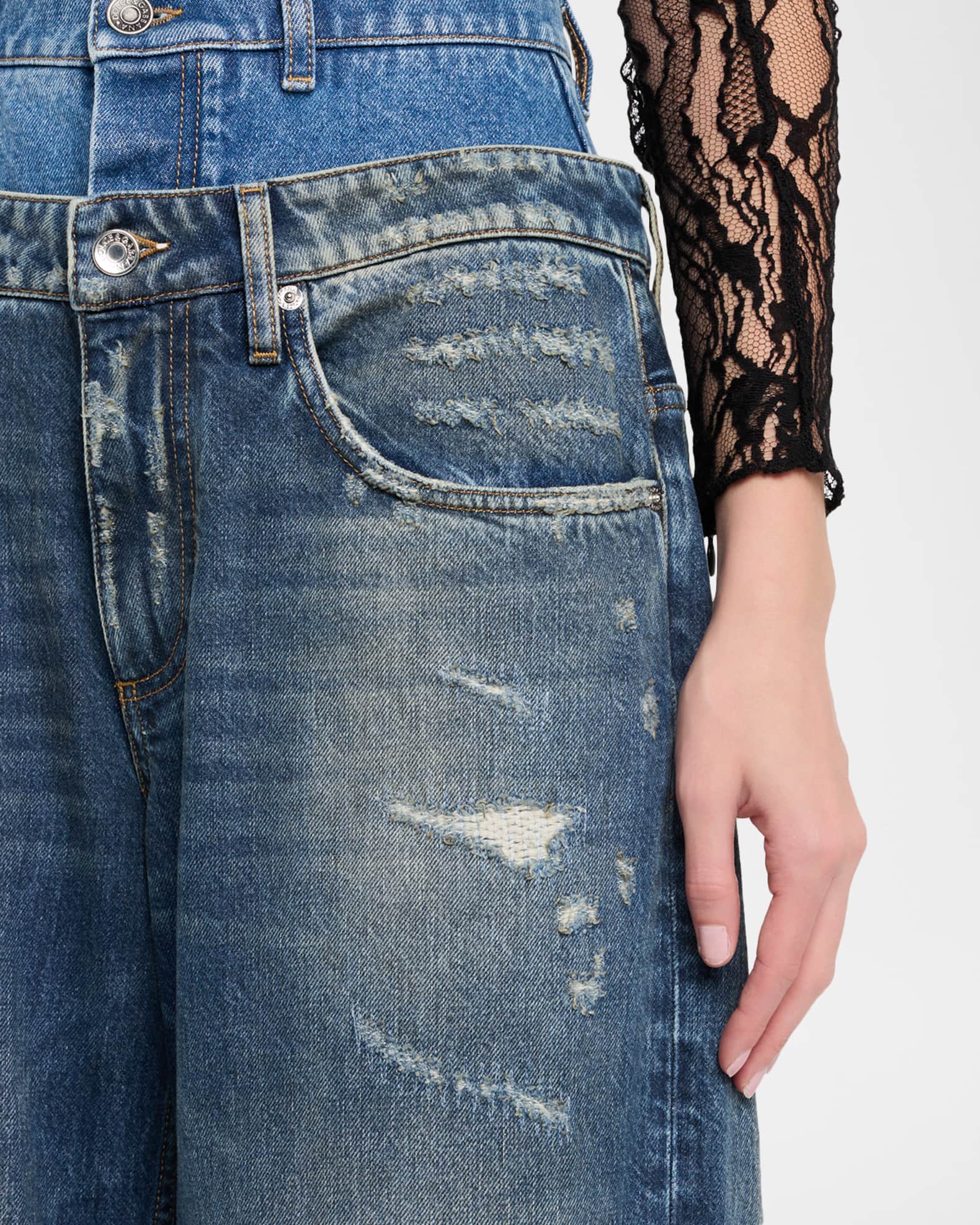 Dolce&Gabbana High-Rise Double Waistband Wide-Leg Distressed Jeans