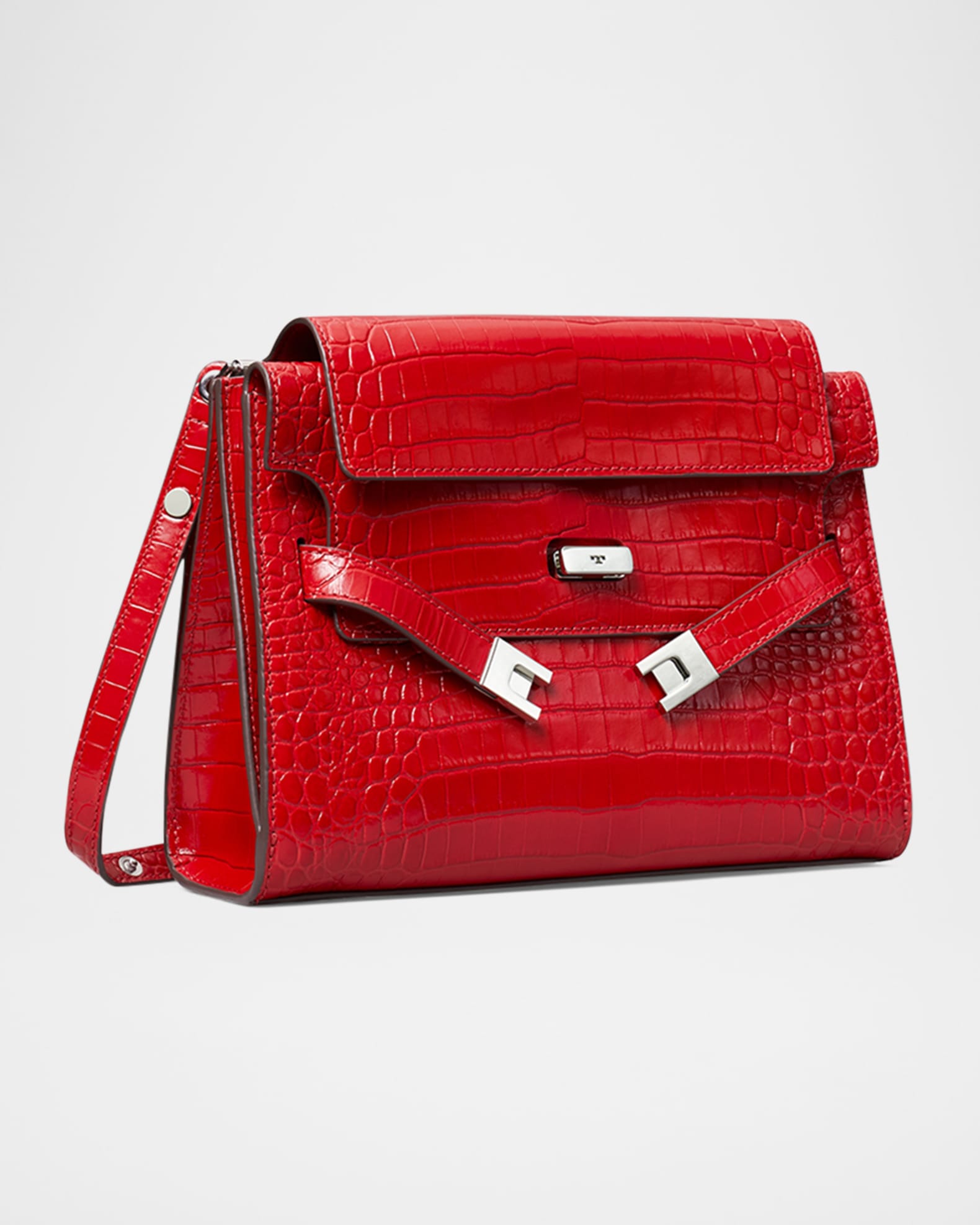 Croc-Embossed Leather Shoulder Bag 1